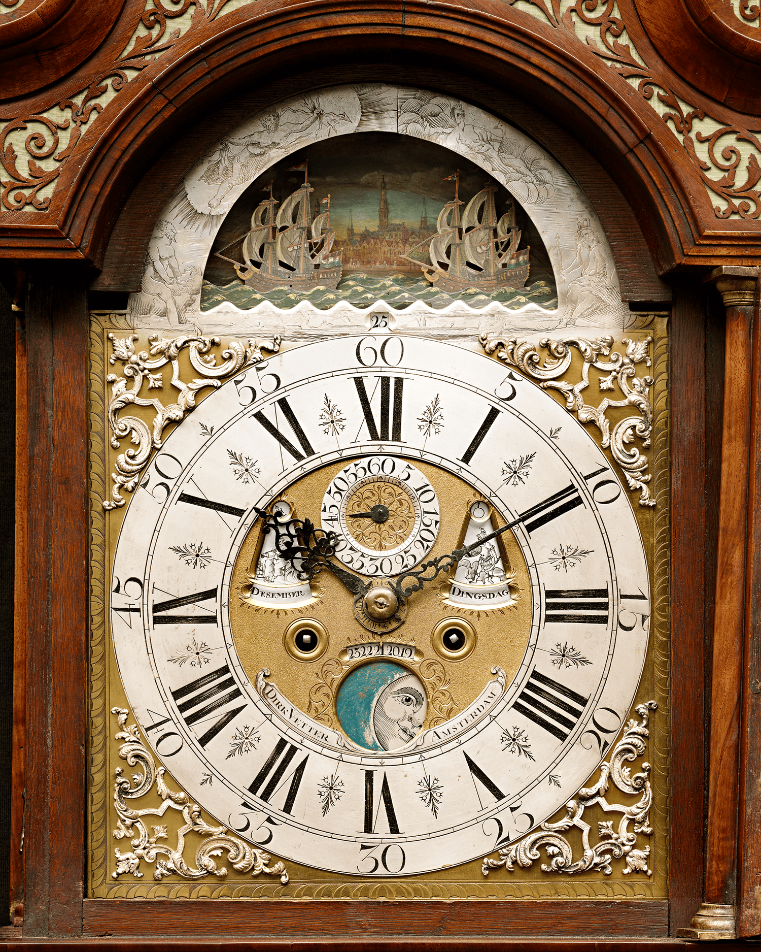 Dutch Striking Burl Walnut Tall Case Clock by Dirk Vetter