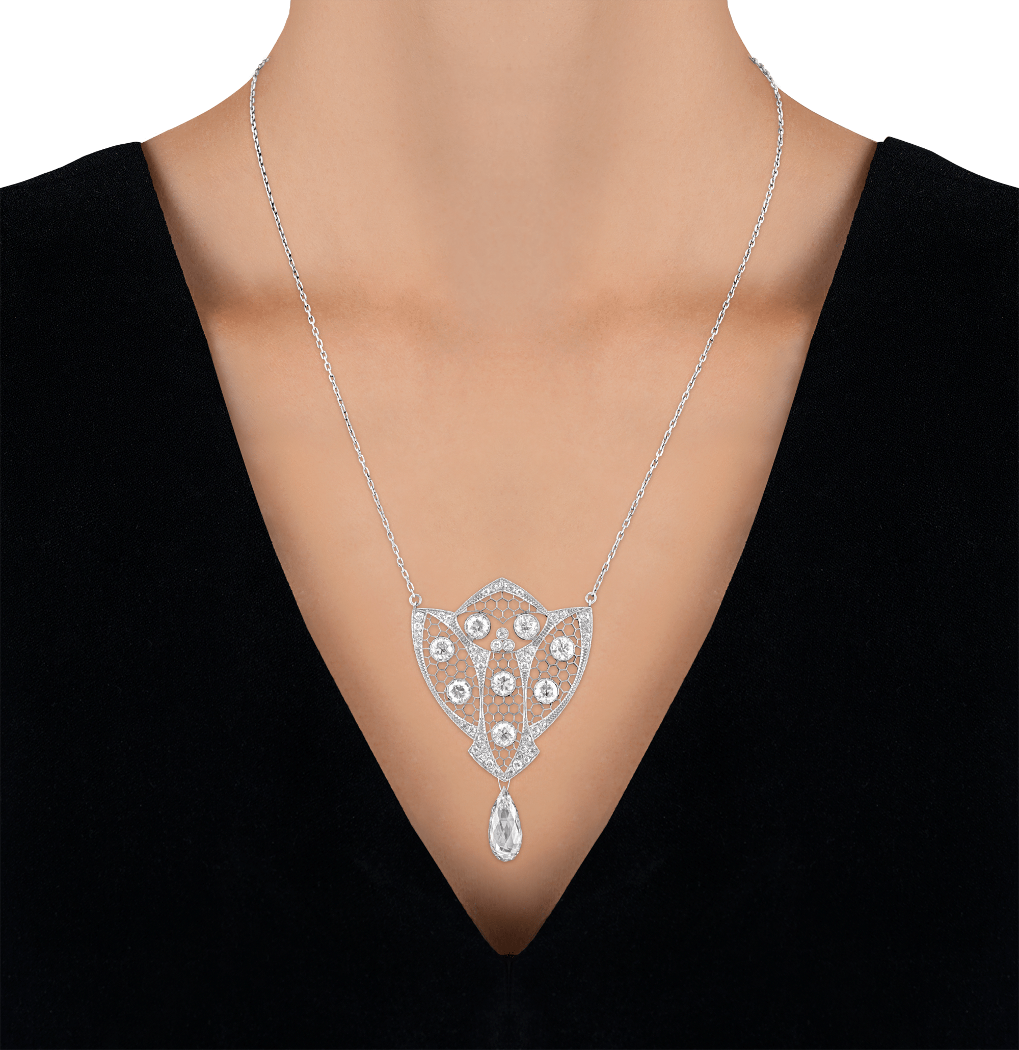 Edwardian Briolette Diamond Necklace, 4.29 Carats