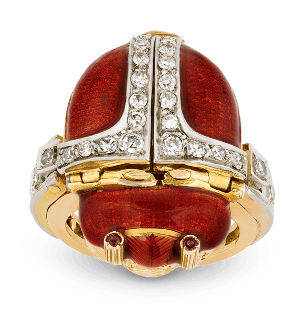 Enamel and Diamond Scarab Ring Watch