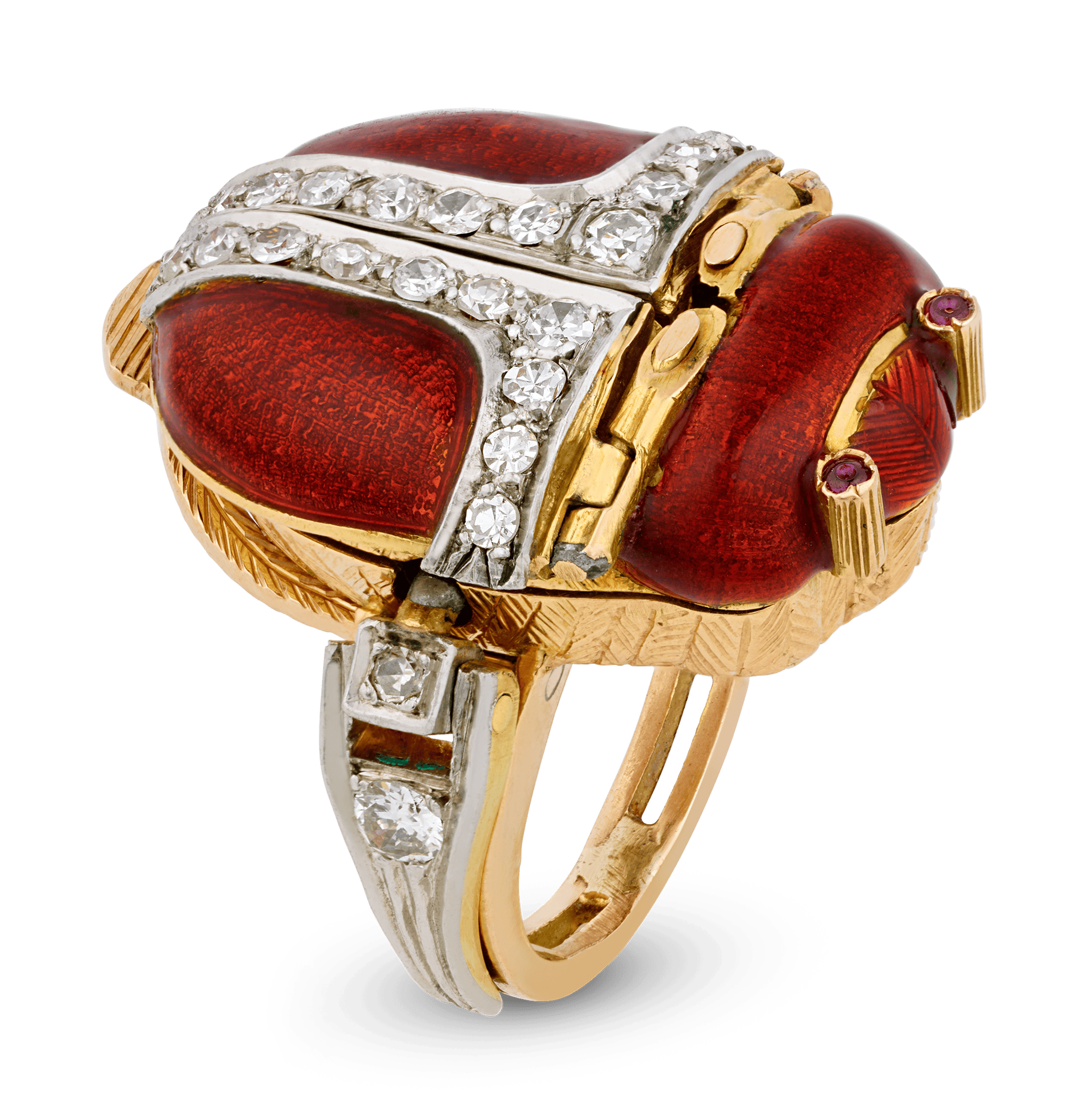 Enamel and Diamond Scarab Ring Watch
