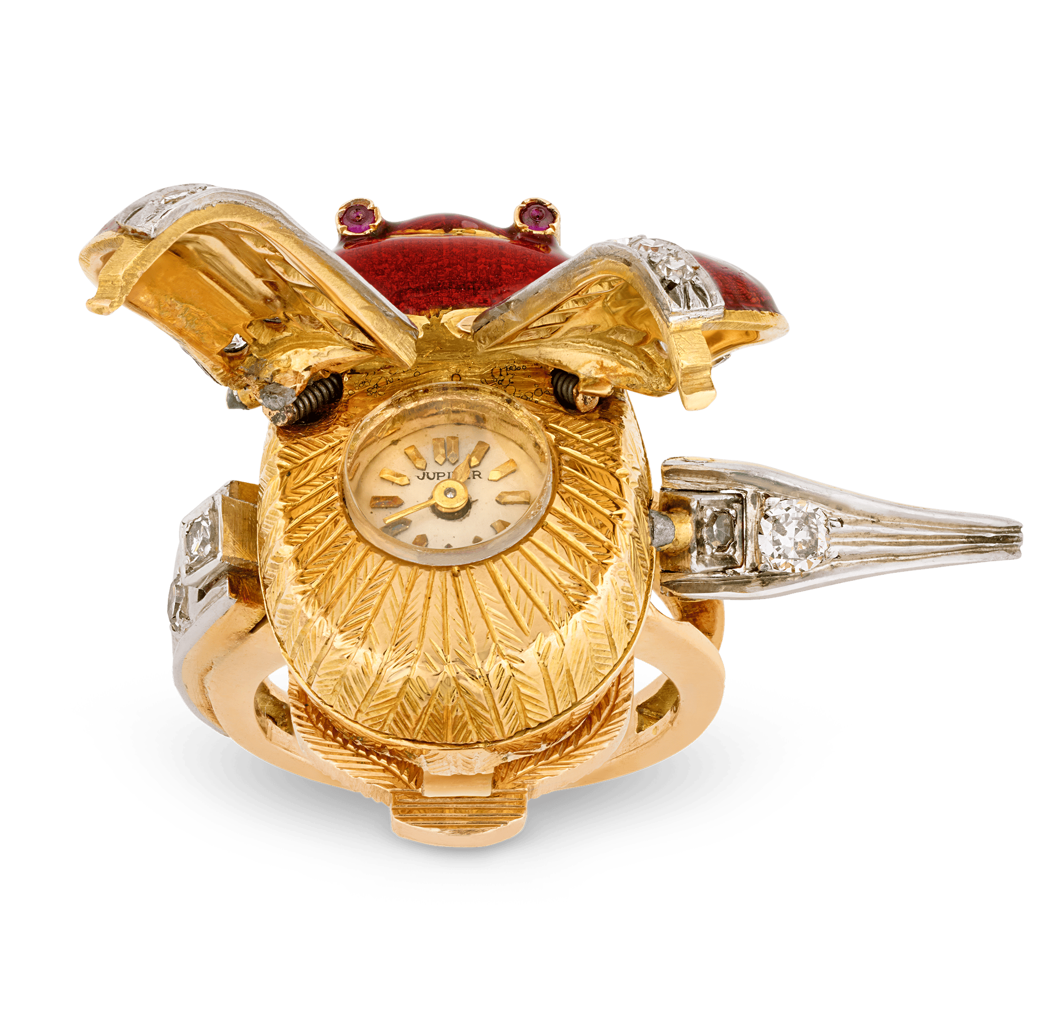 Enamel and Diamond Scarab Ring Watch