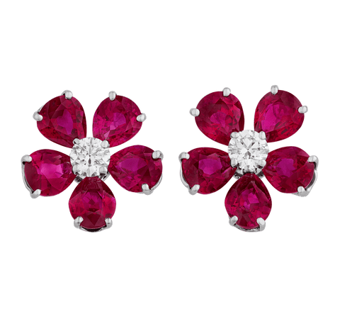 Oscar Heyman Ruby Earrings, 6.36 Carats