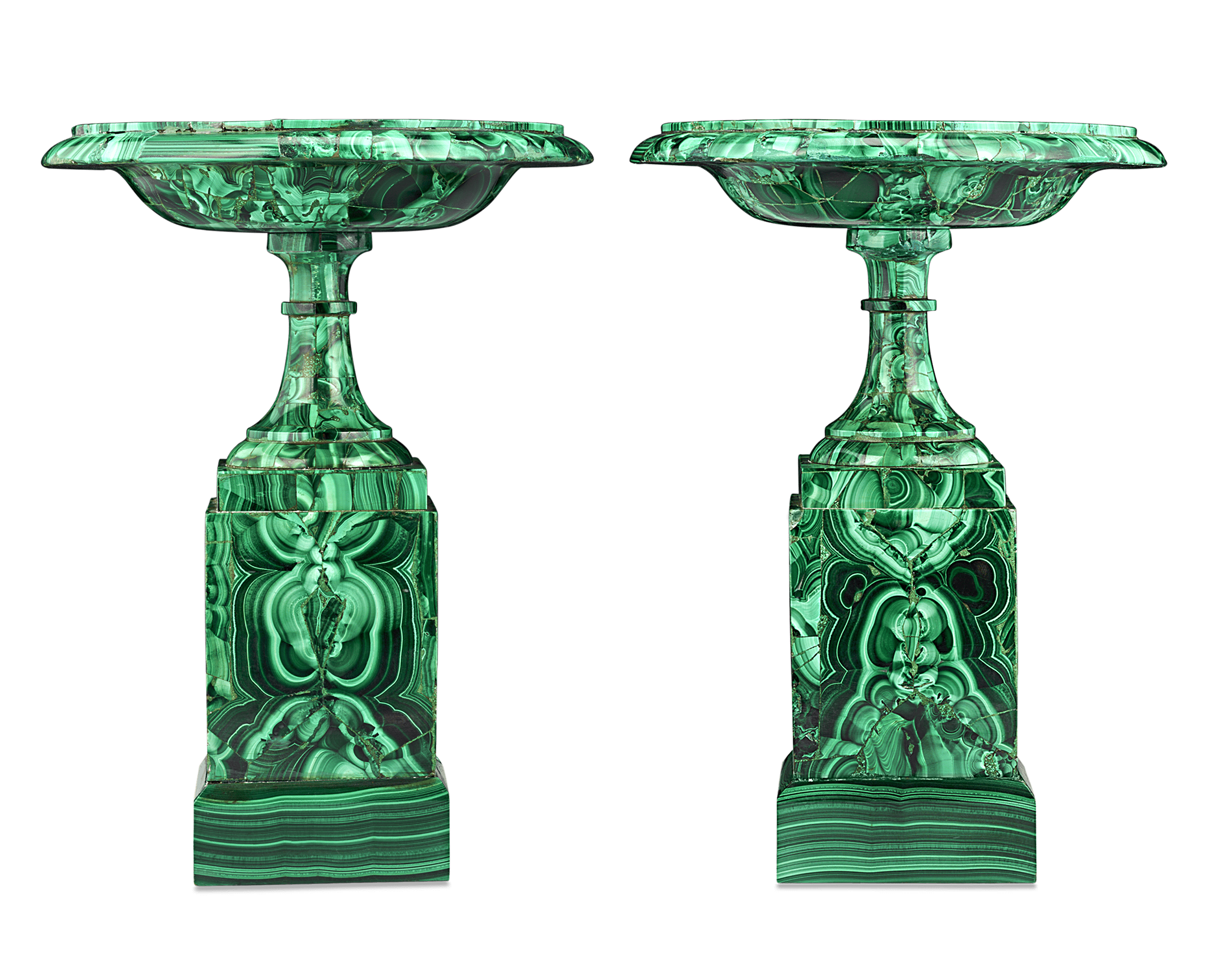 Pair of Russian Malachite Tazze by the Imperial Lapidary Works