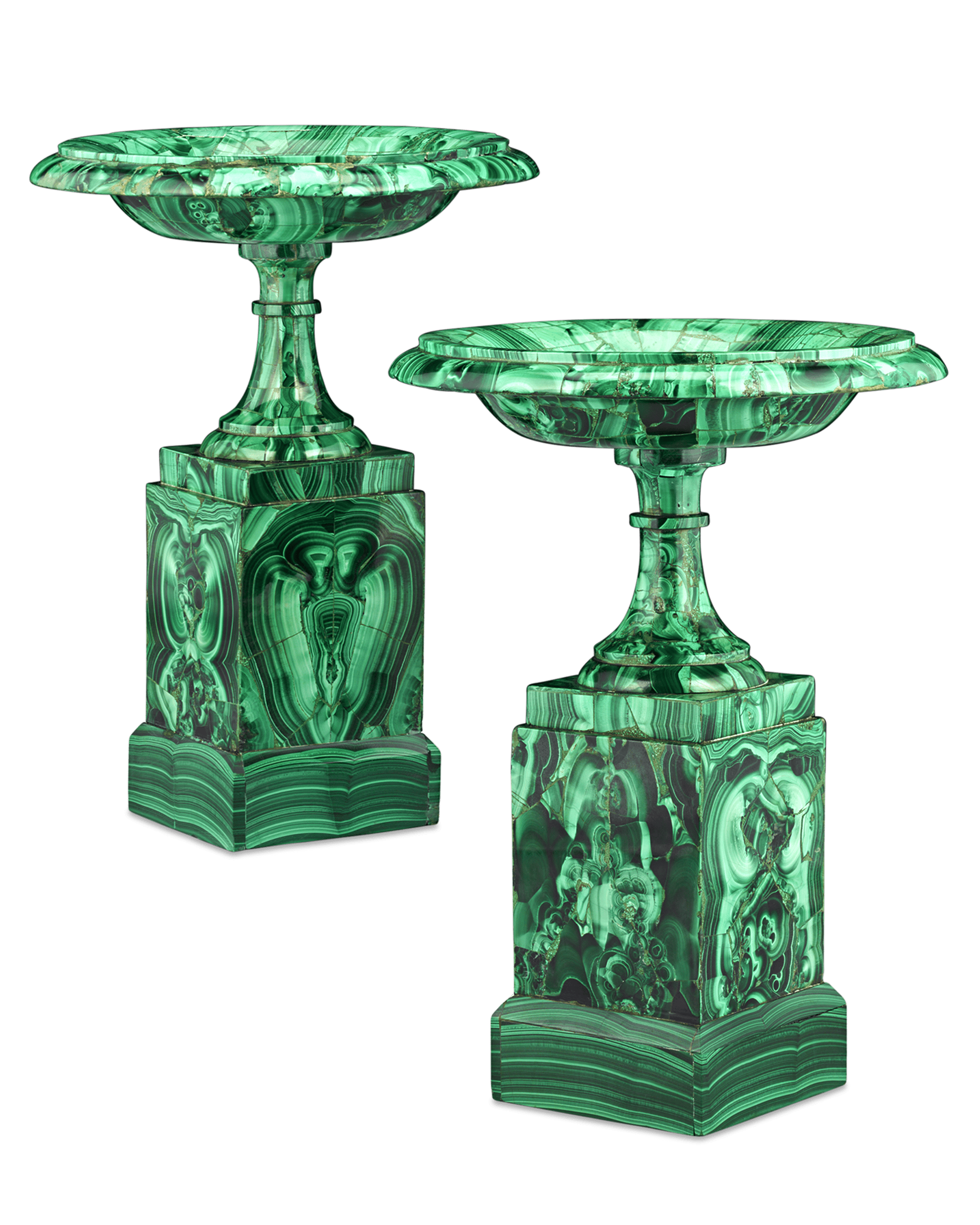 Pair of Russian Malachite Tazze by the Imperial Lapidary Works