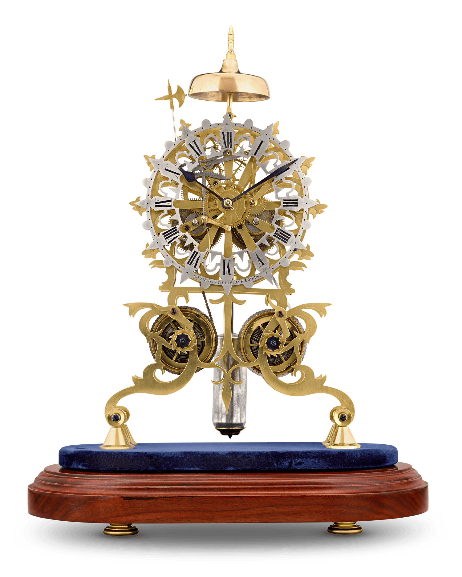 English Rose Window Skeleton Clock by Evans of Handsworth