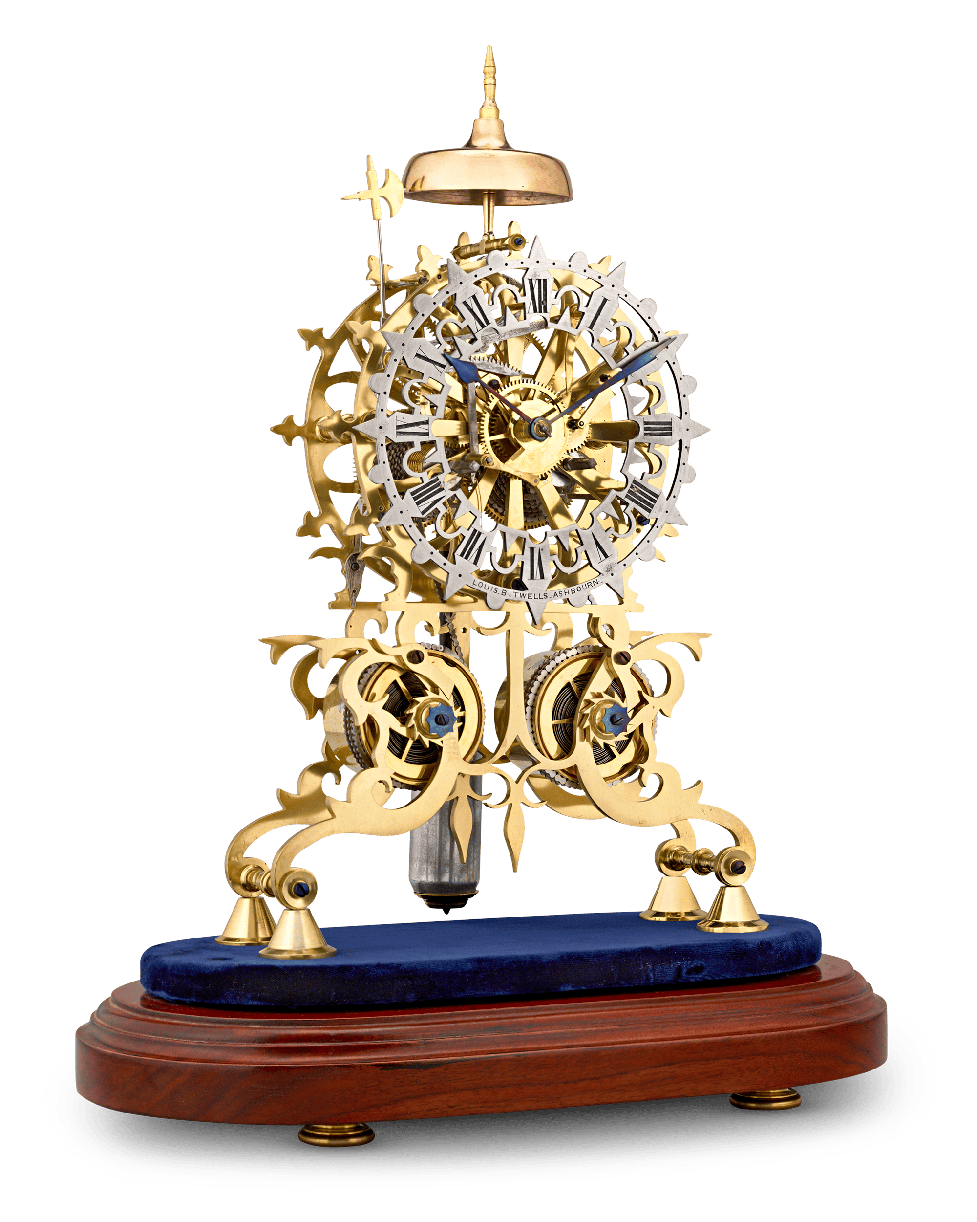 English Rose Window Skeleton Clock by Evans of Handsworth