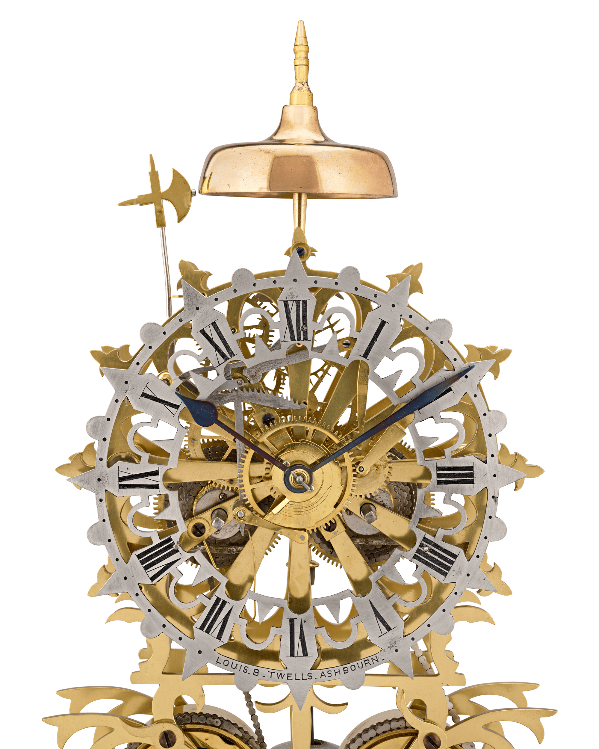 English Rose Window Skeleton Clock by Evans of Handsworth