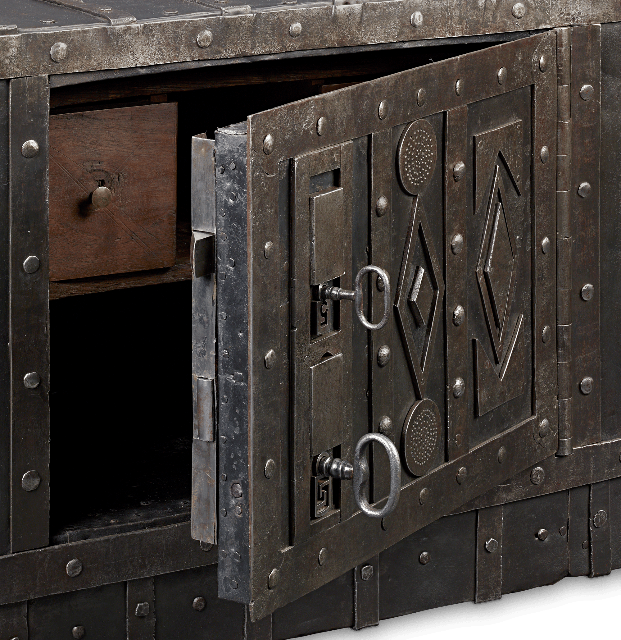 18th-Century Tabletop Italian Diamond Front Iron Safe