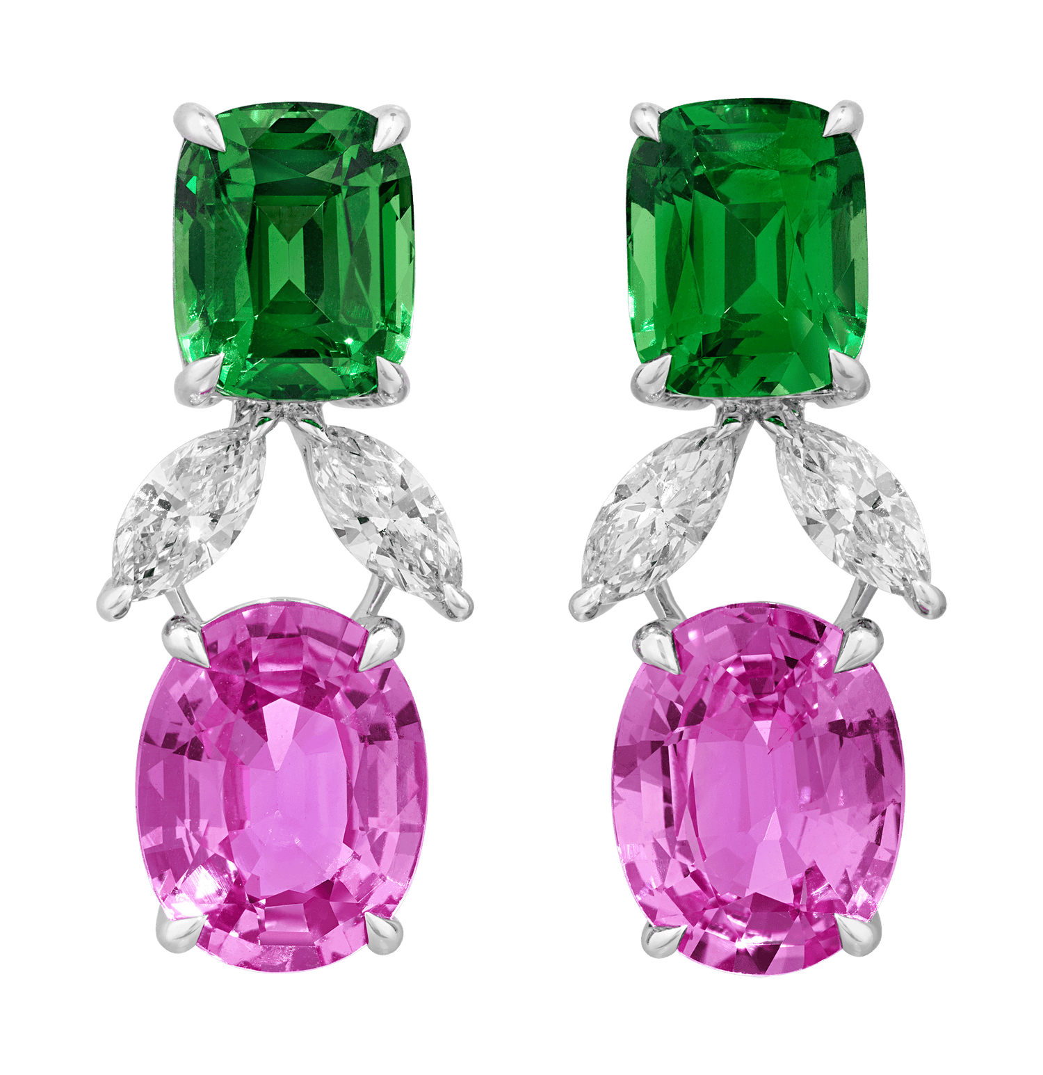 Rebecca Rau Pink Sapphire and Tsavorite Garnet Earrings