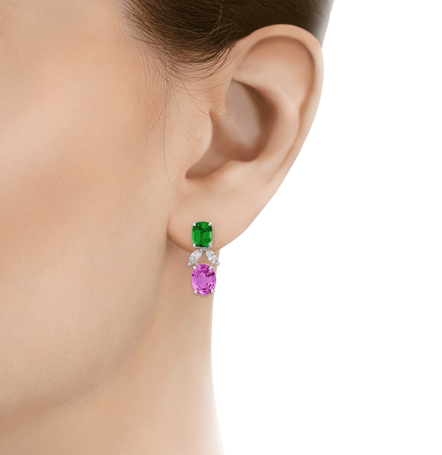 Rebecca Rau Pink Sapphire and Tsavorite Garnet Earrings