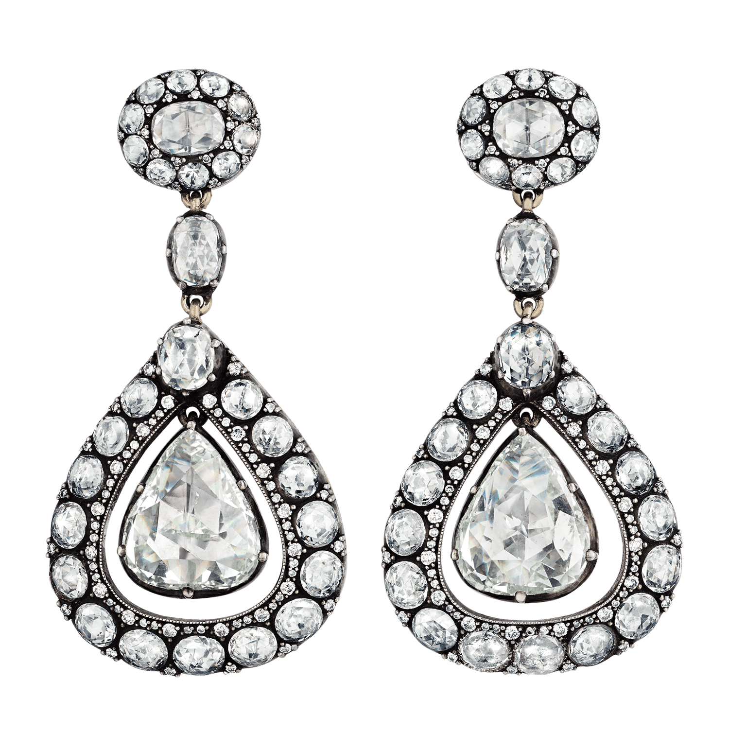 Rose Cut Diamond Earrings, 19.24 Carats