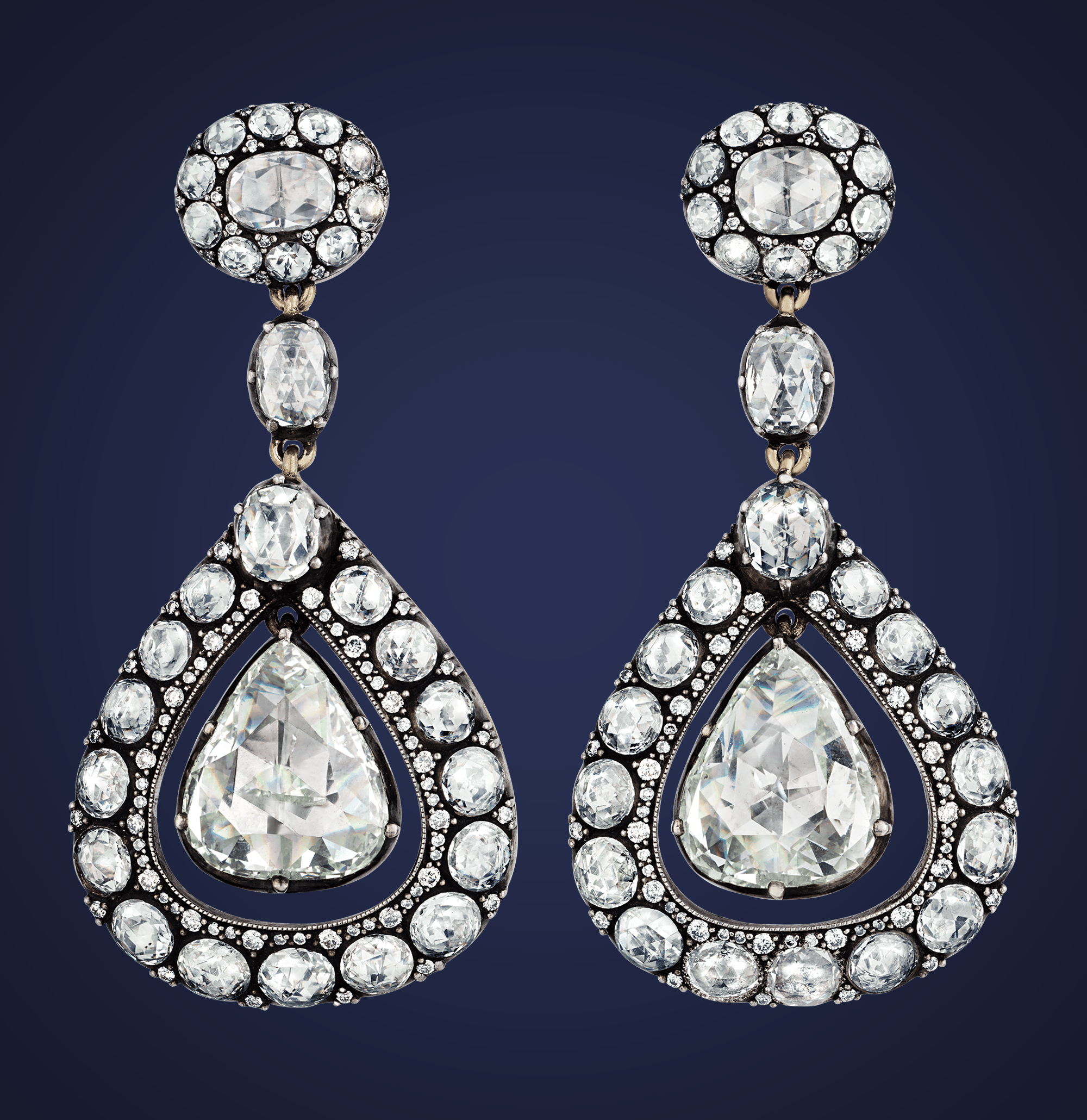 Rose Cut Diamond Earrings, 19.24 Carats
