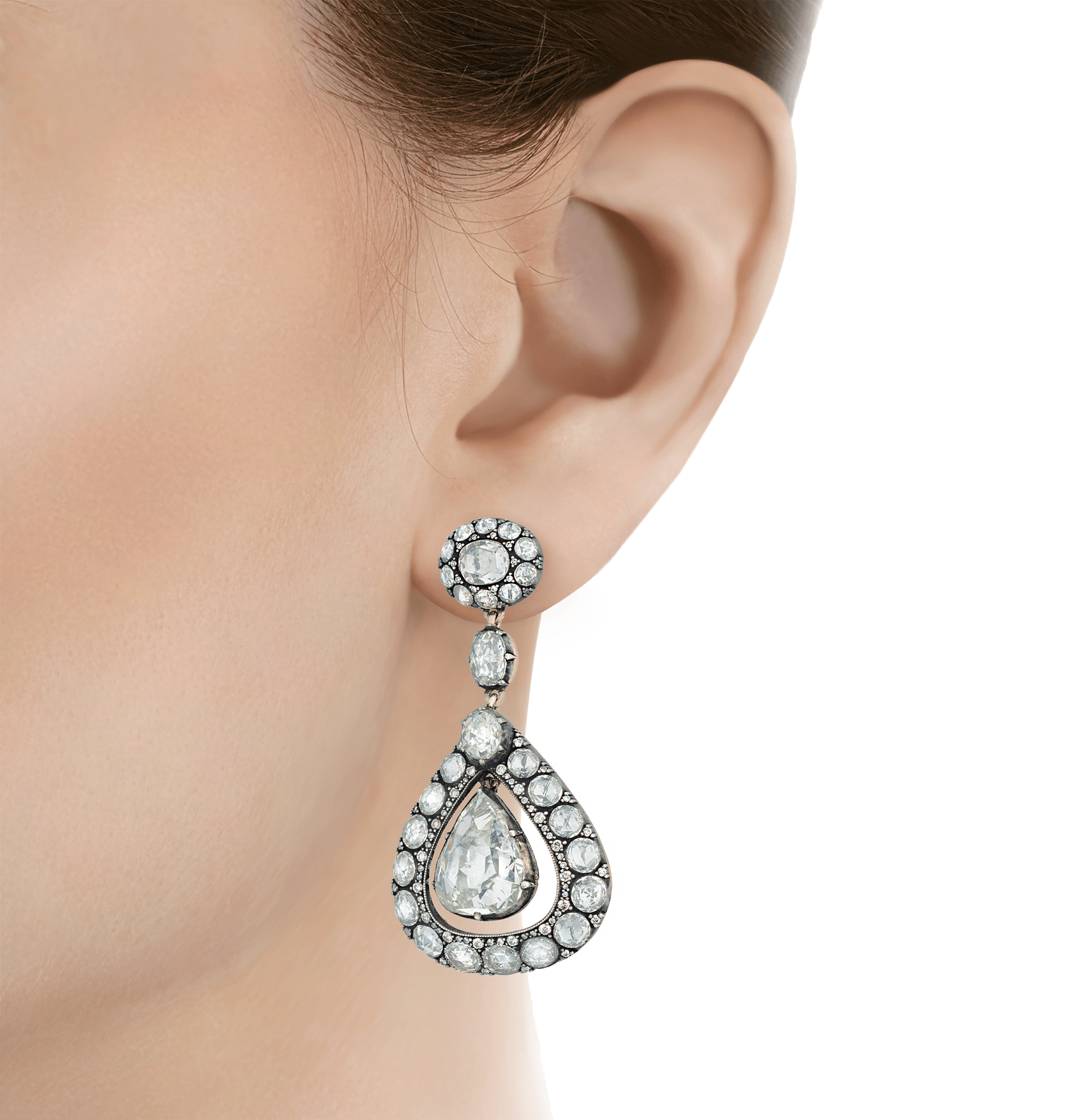 Rose Cut Diamond Earrings, 19.24 Carats
