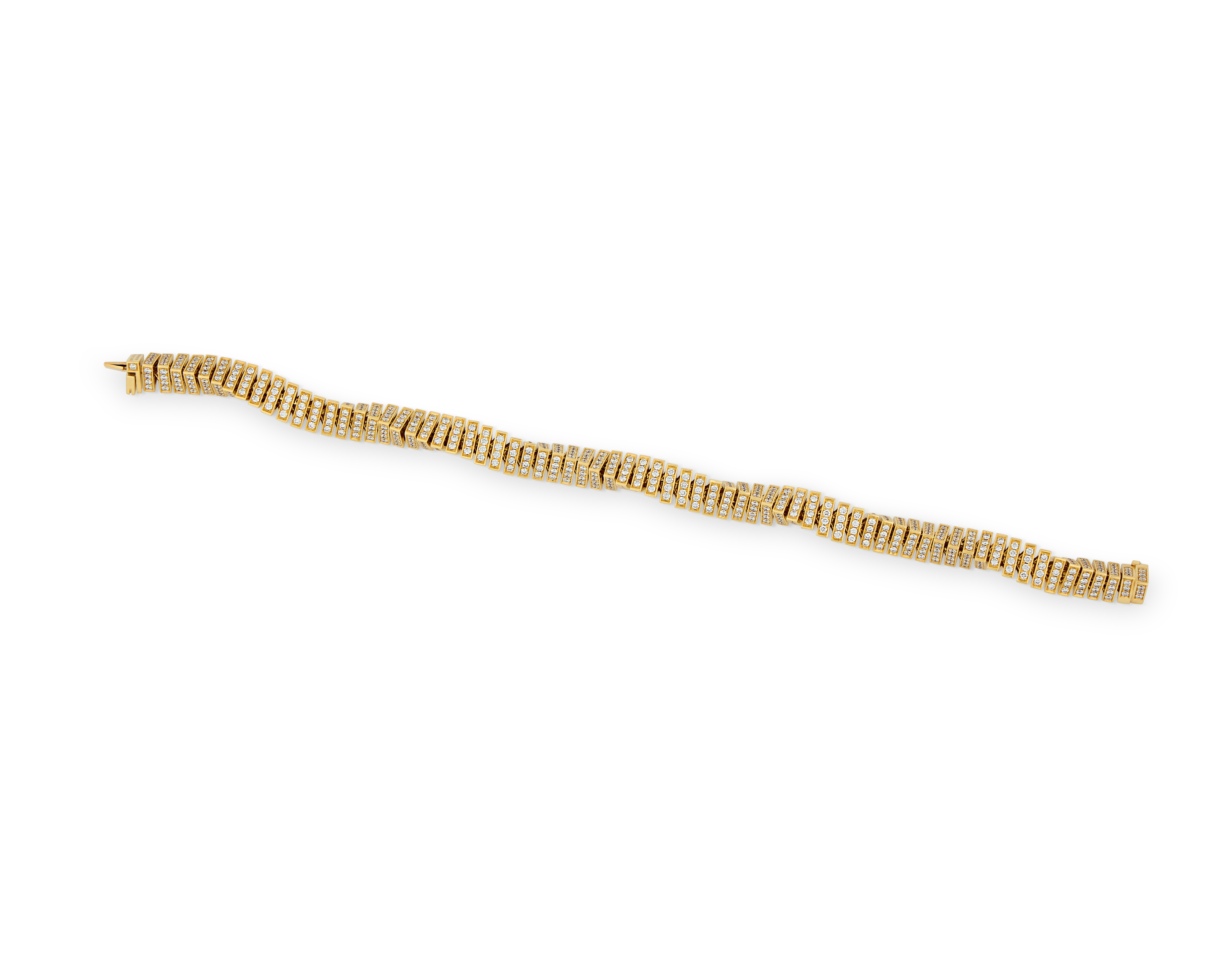 Yellow Gold Twisted Diamond Bracelet, 8.31 Carats