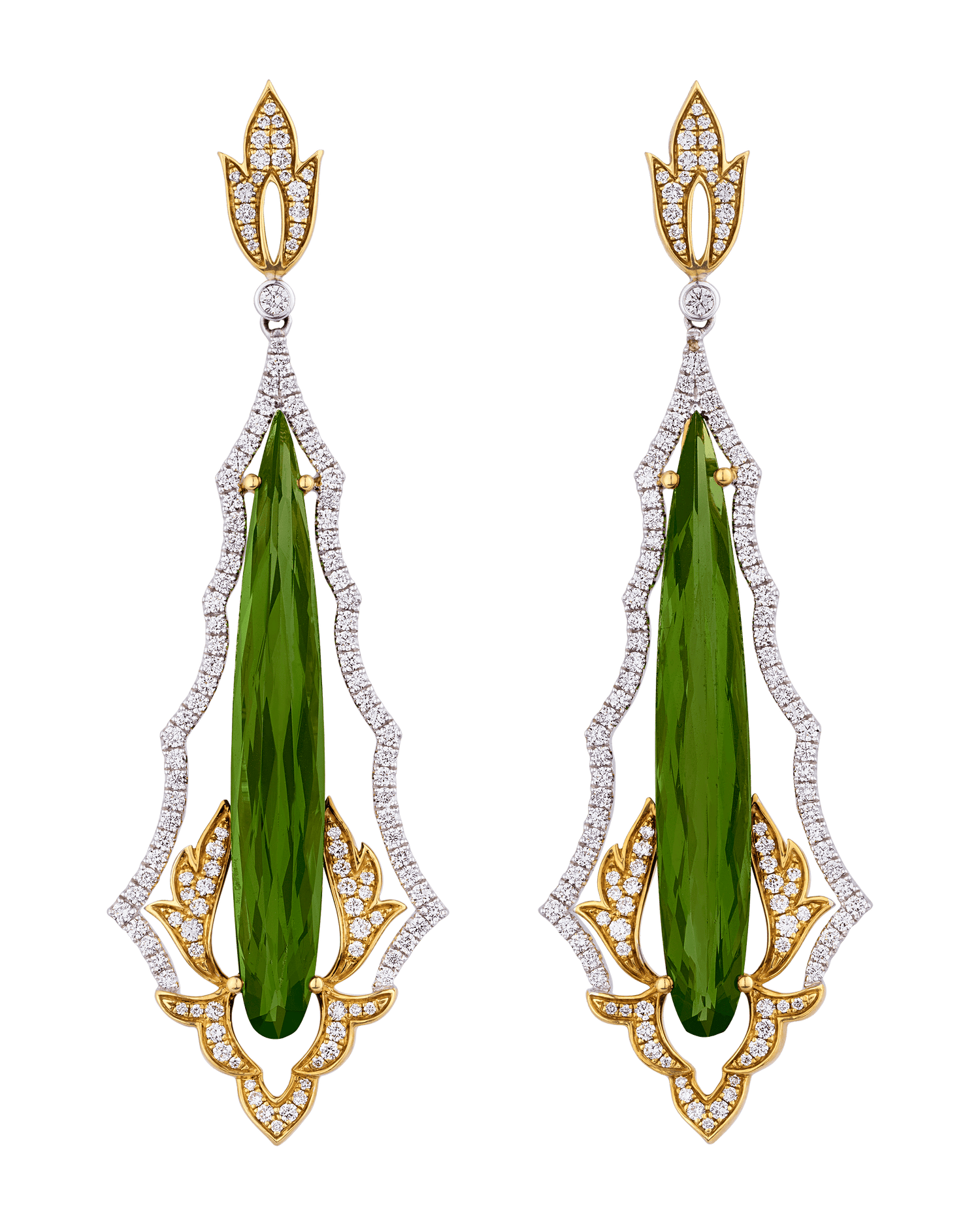 Green Tourmaline Earrings, 14.16 Carats