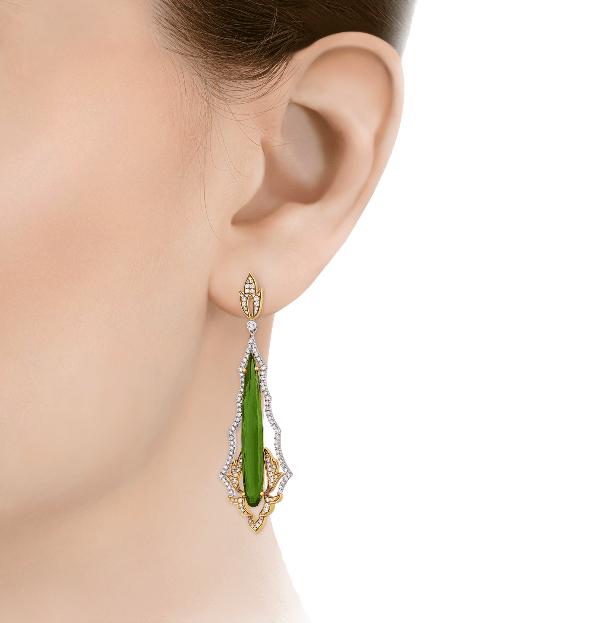 Green Tourmaline Earrings, 14.16 Carats