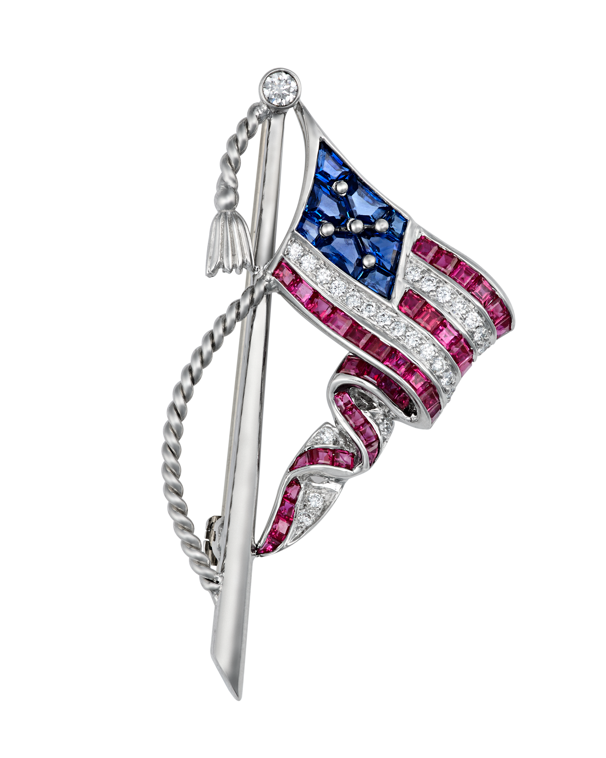 Oscar Heyman Gemstone American Flag Brooch