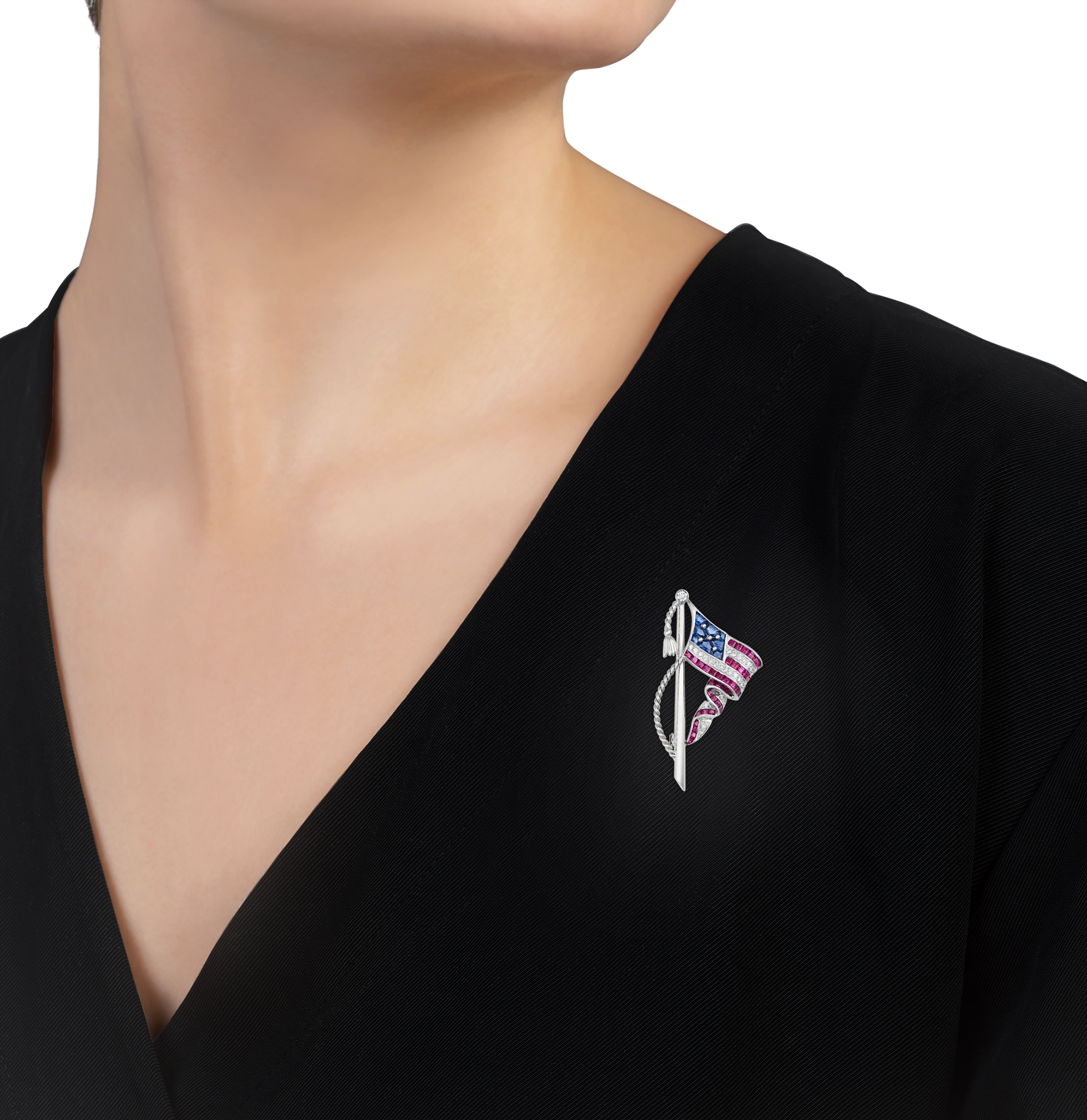 Oscar Heyman Gemstone American Flag Brooch