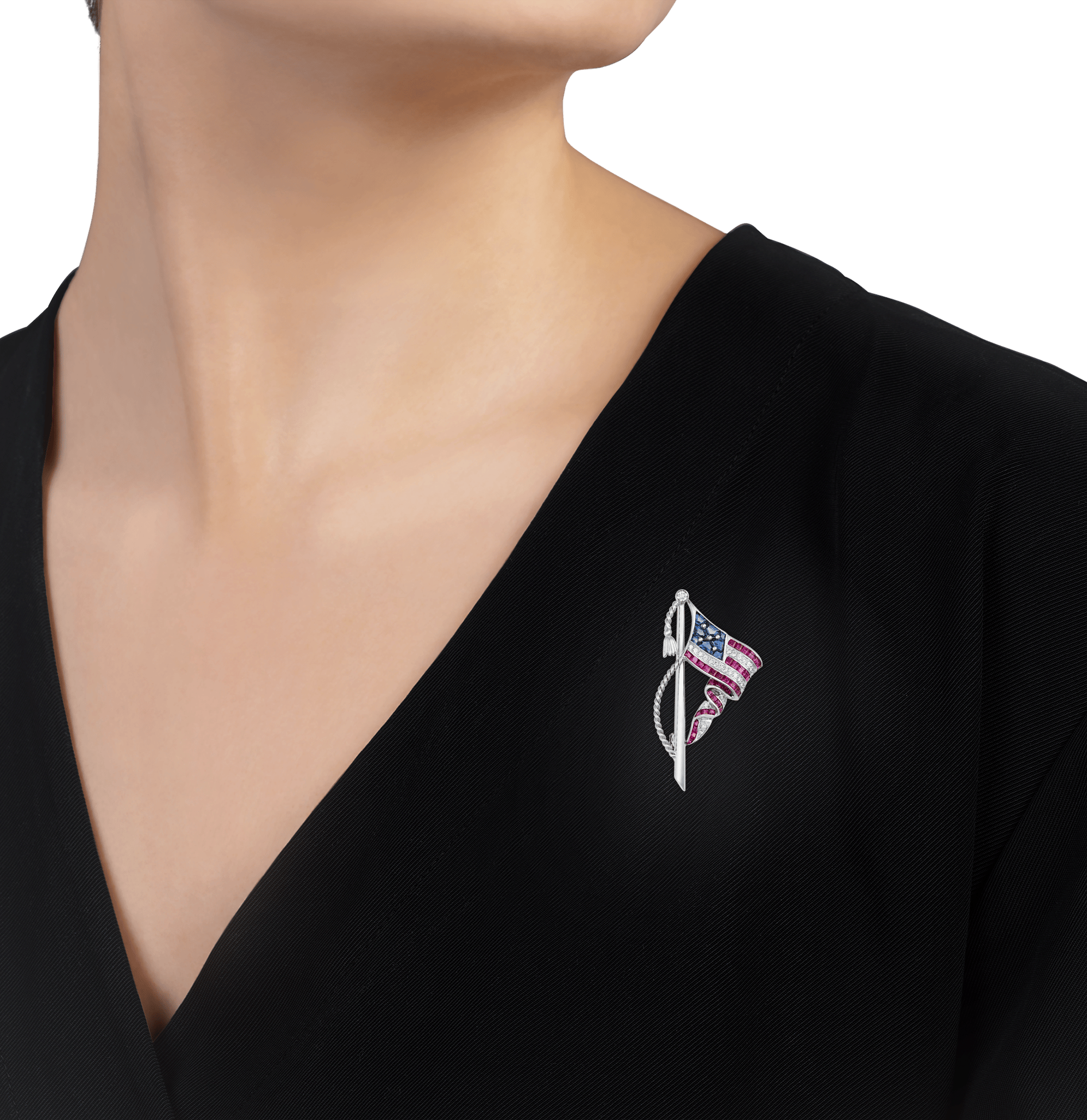 Oscar Heyman Gemstone American Flag Brooch