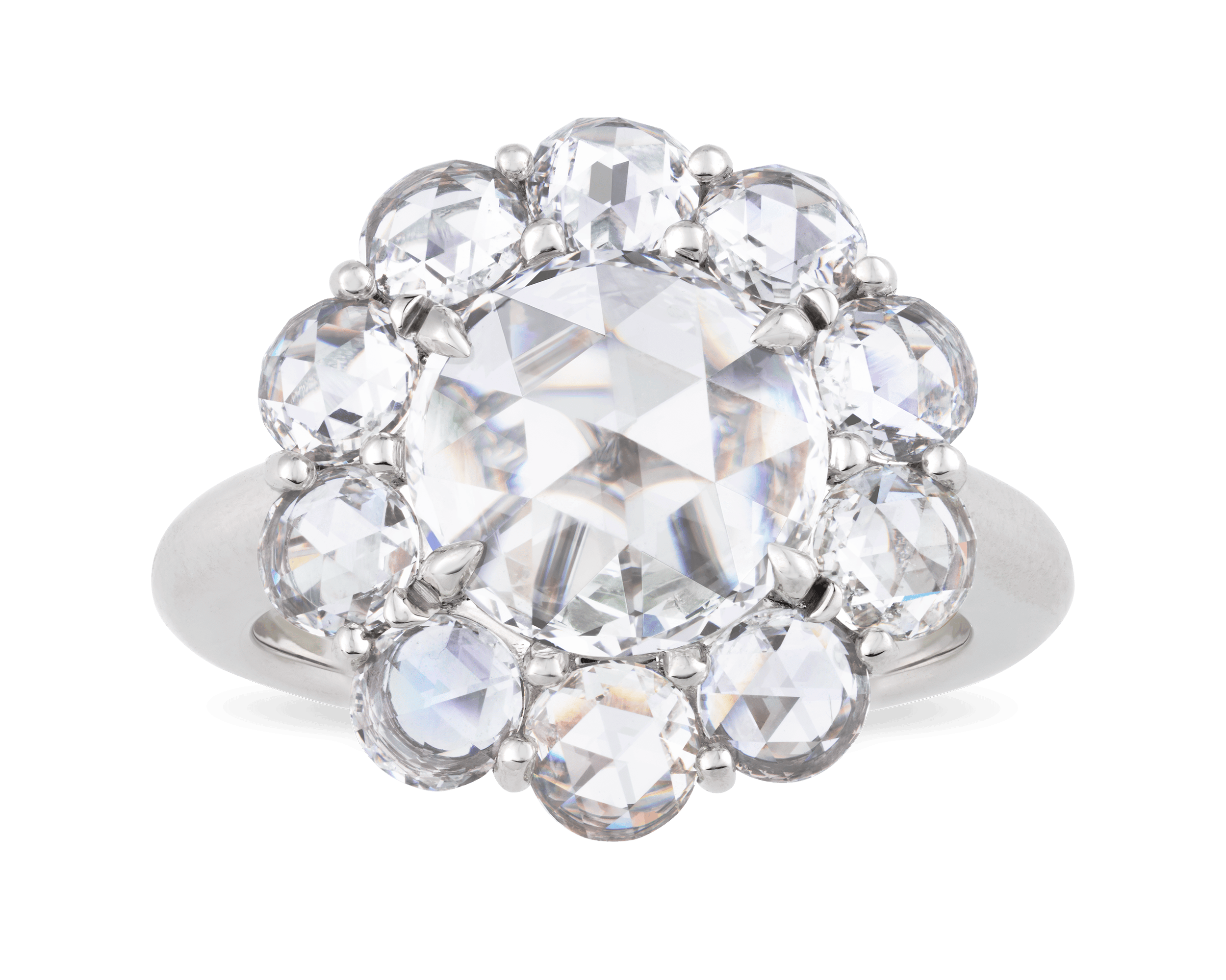 Floral Rose Cut Diamond Ring, 3.20 Carats