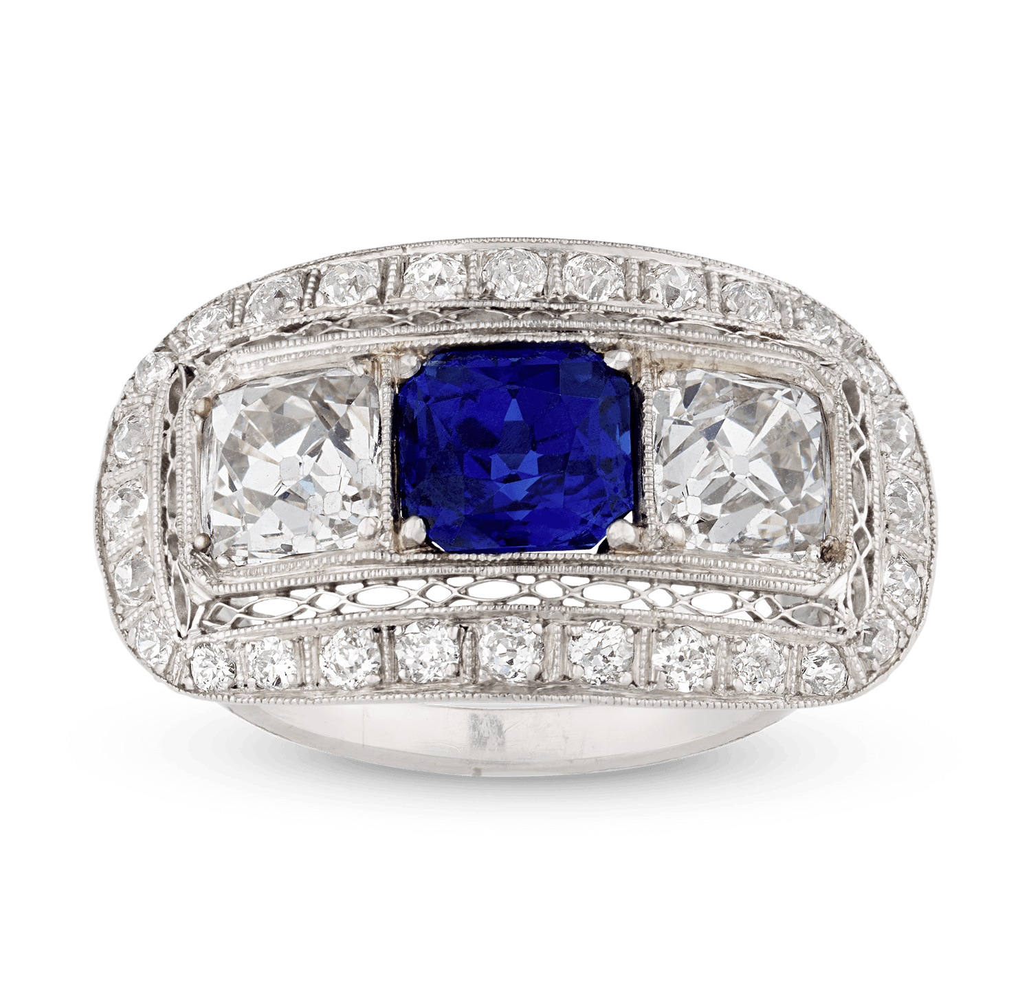Art Deco Untreated Burma Sapphire Ring, 2.25 Carats