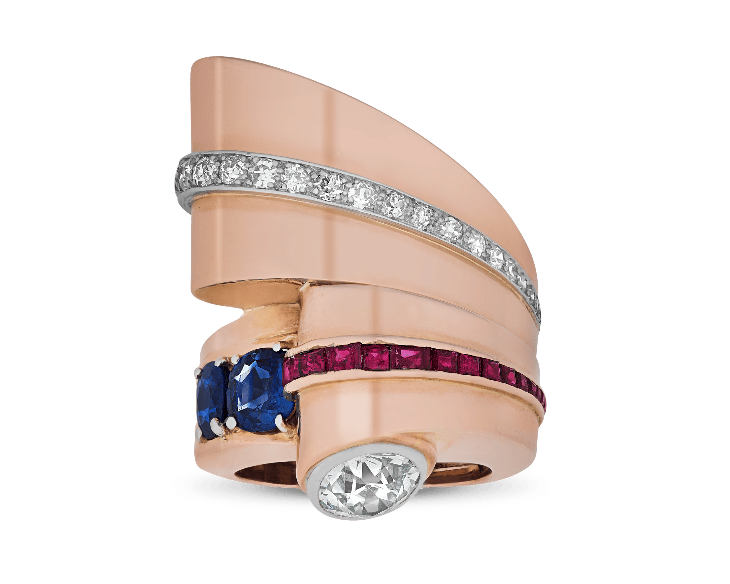 Retro Diamond, Sapphire and Ruby Ring