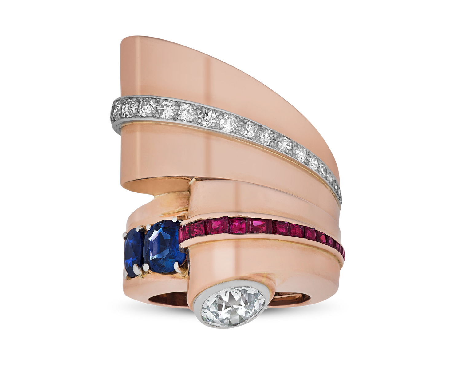 Retro Diamond, Sapphire and Ruby Ring
