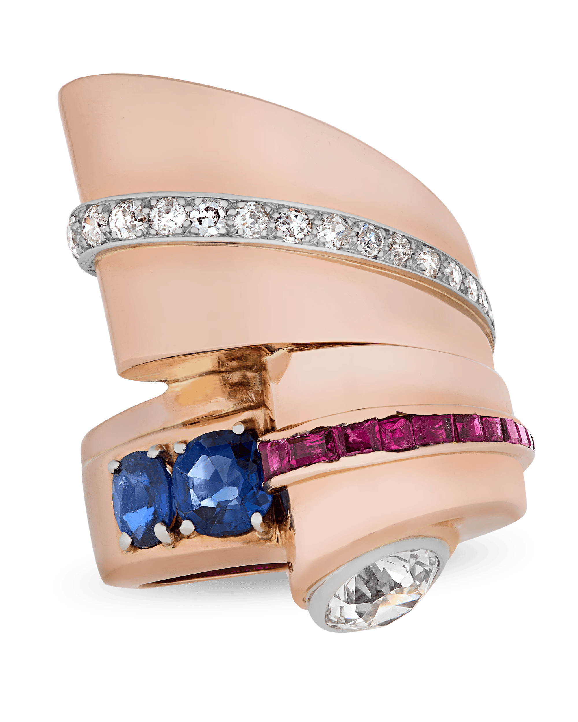 Retro Diamond, Sapphire and Ruby Ring