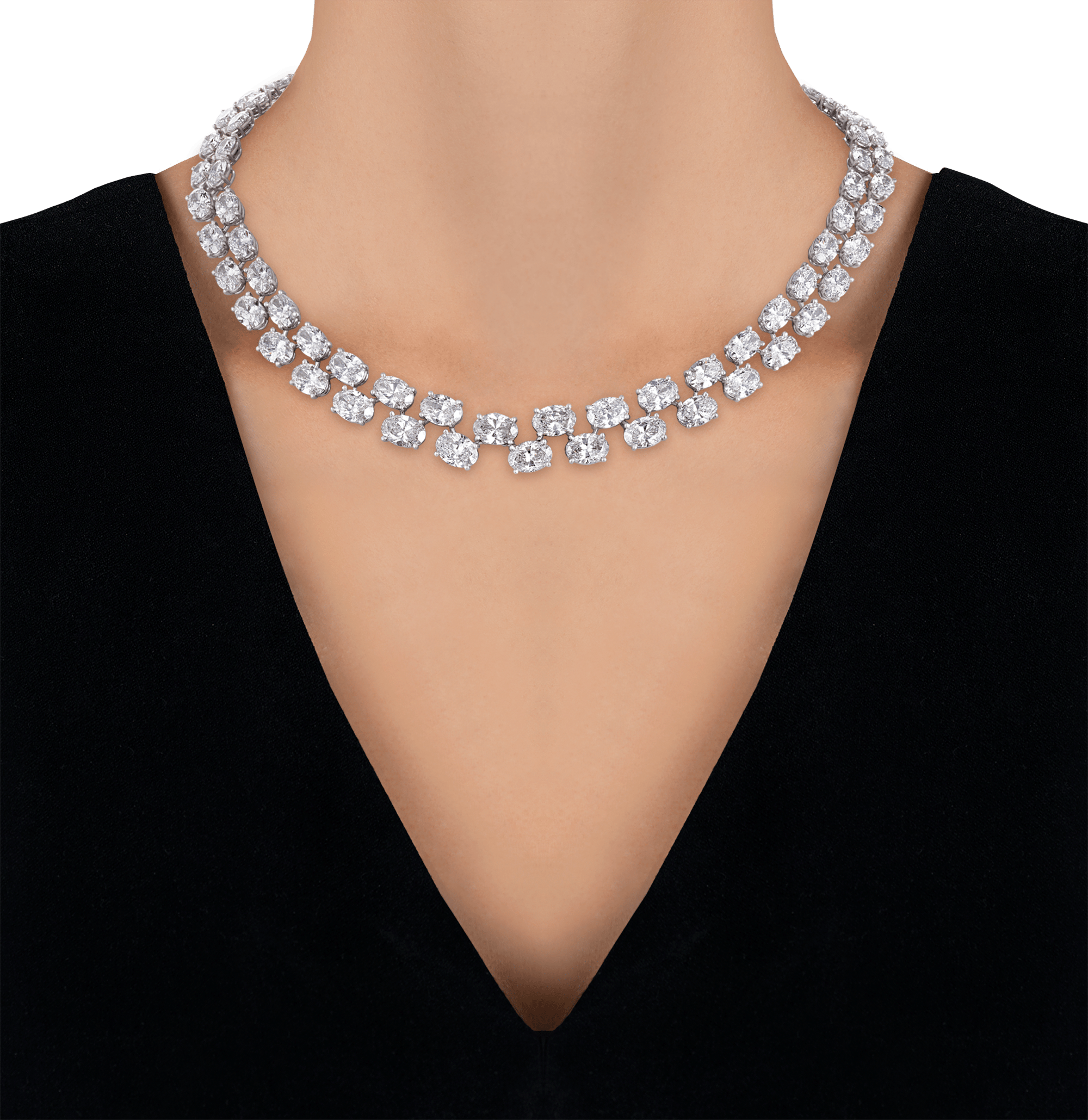 Double-Line Diamond Necklace, 57.80 carats