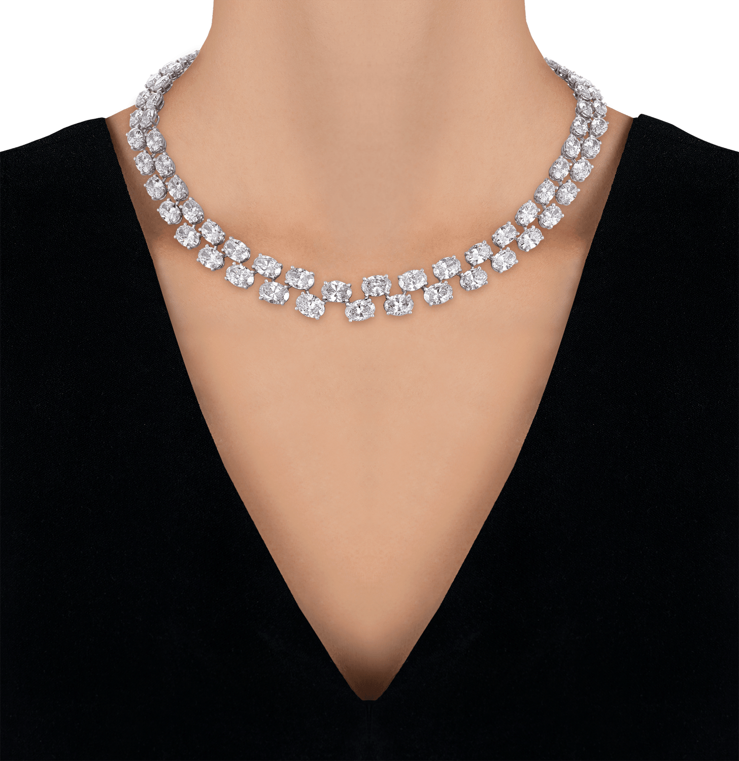 Double-Line Diamond Necklace, 57.80 carats