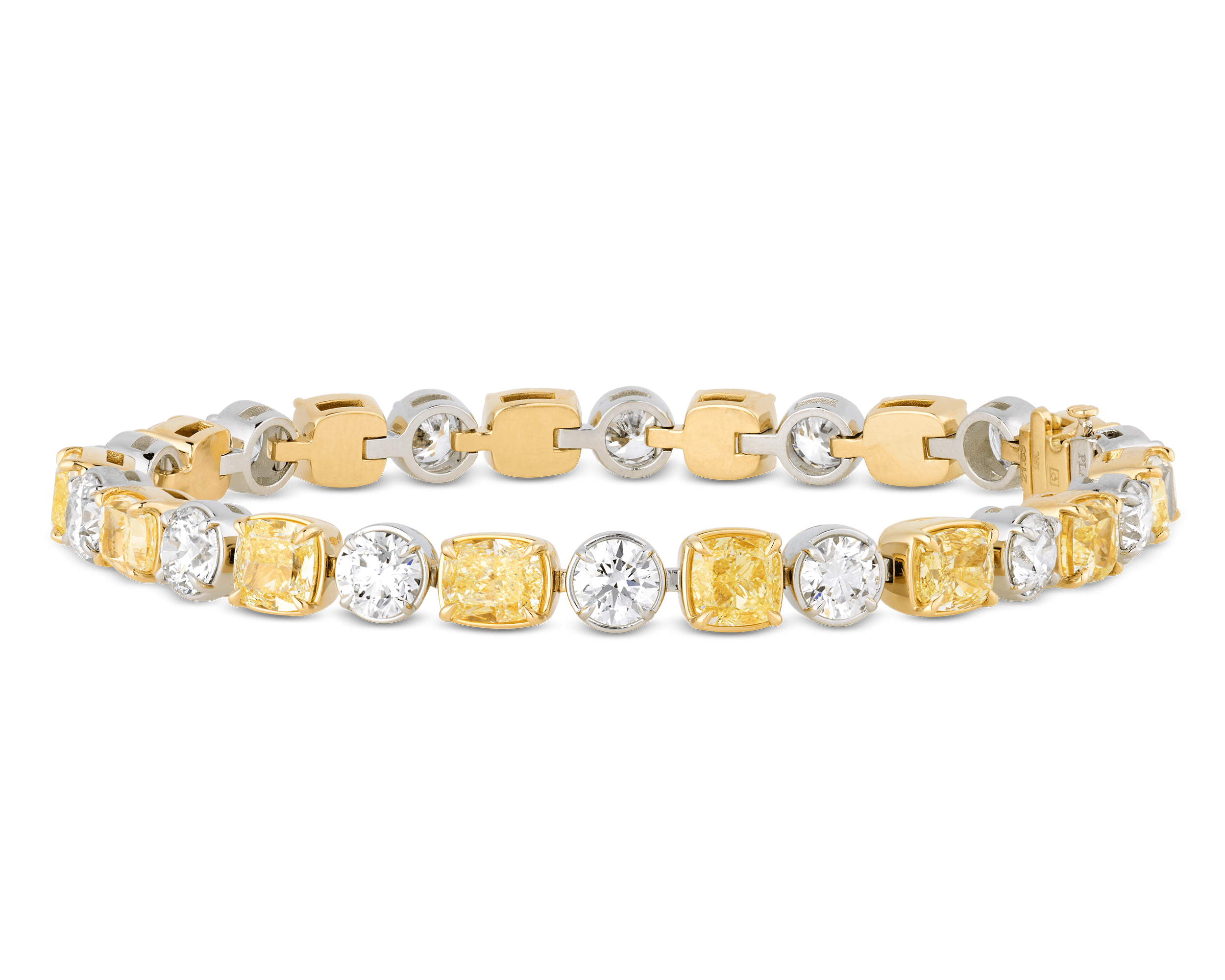 Fancy Light Yellow and White Diamond Tennis Bracelet, 21.63 Carats