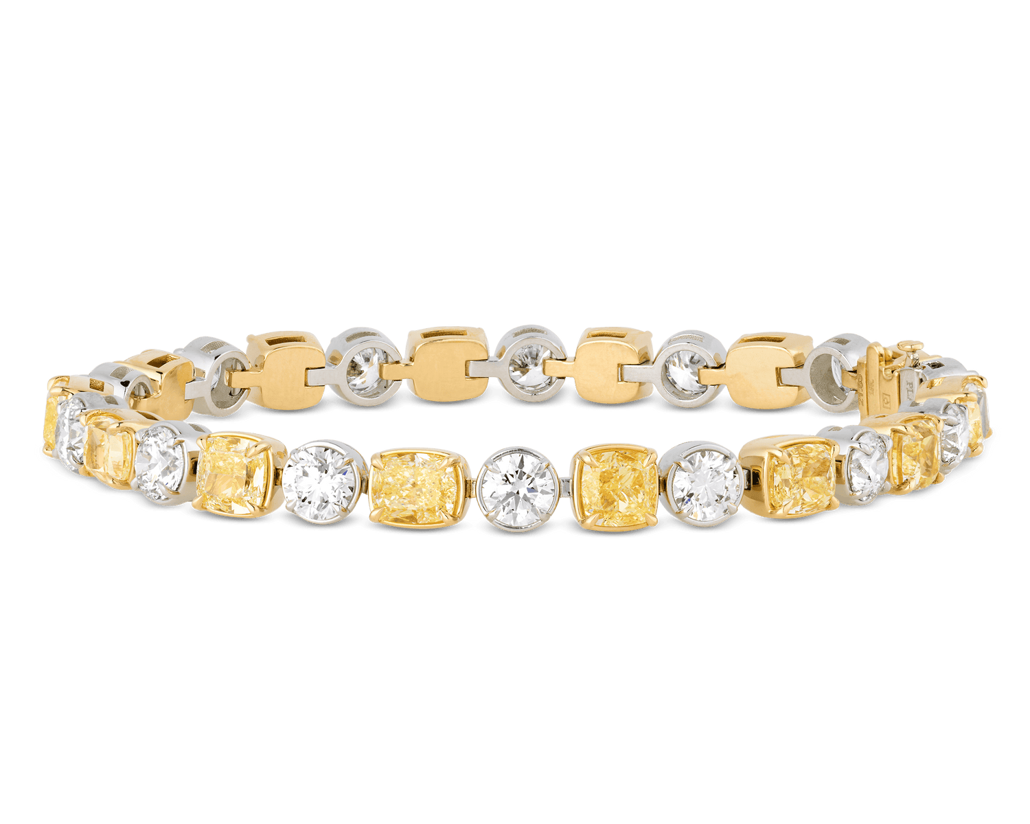 Fancy Light Yellow and White Diamond Tennis Bracelet, 21.63 Carats