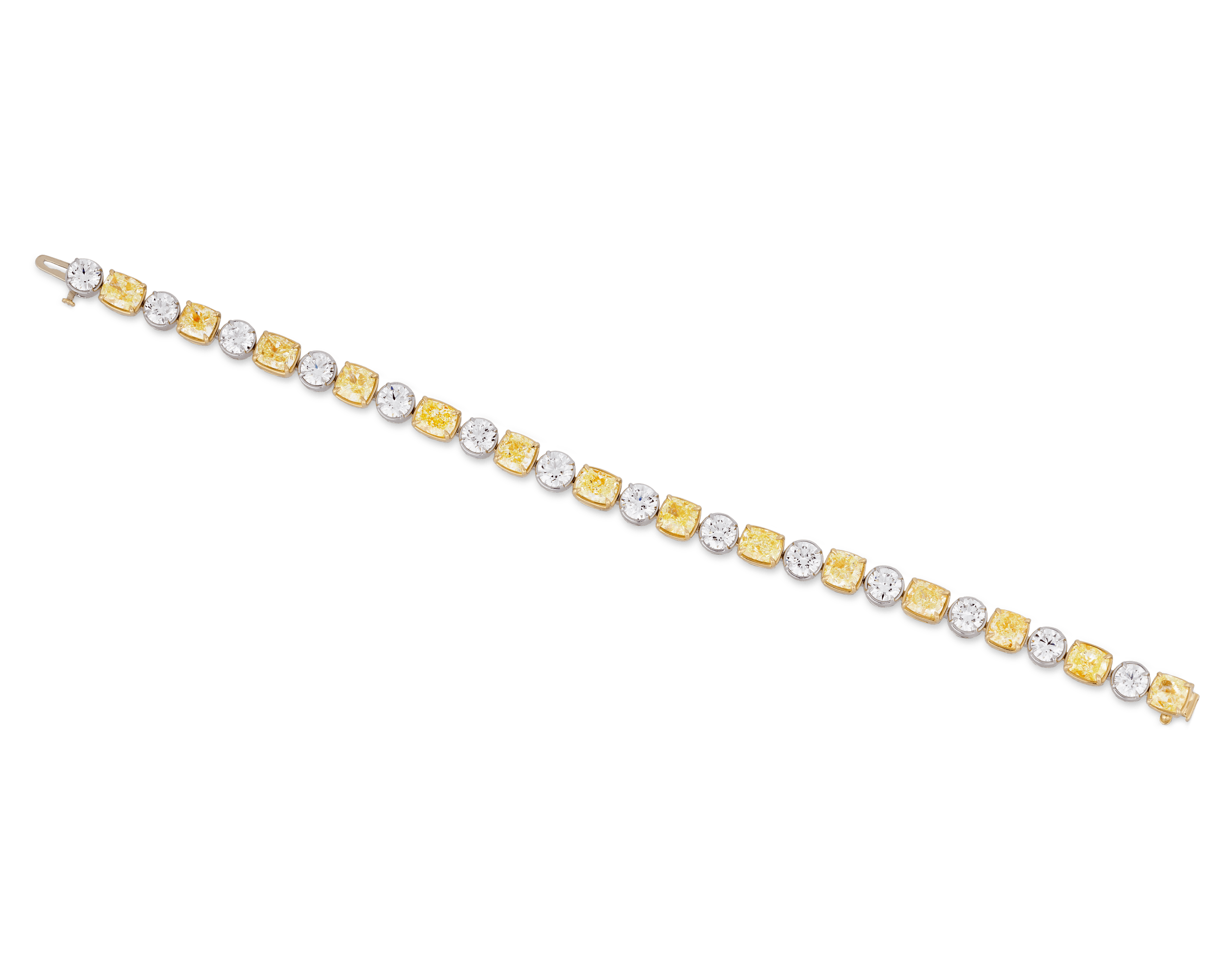Fancy Light Yellow and White Diamond Tennis Bracelet, 21.63 Carats