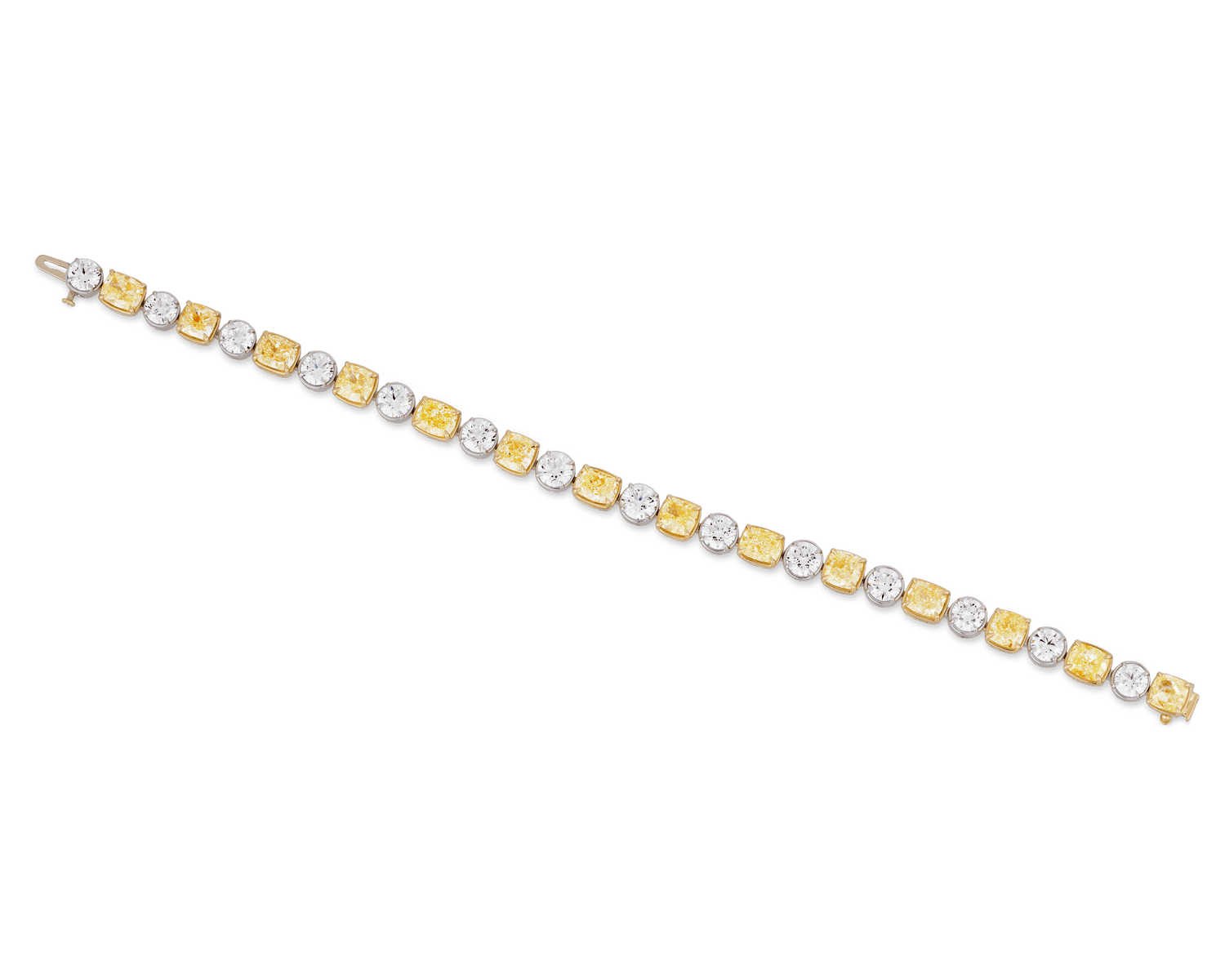 Fancy Light Yellow and White Diamond Tennis Bracelet, 21.63 Carats
