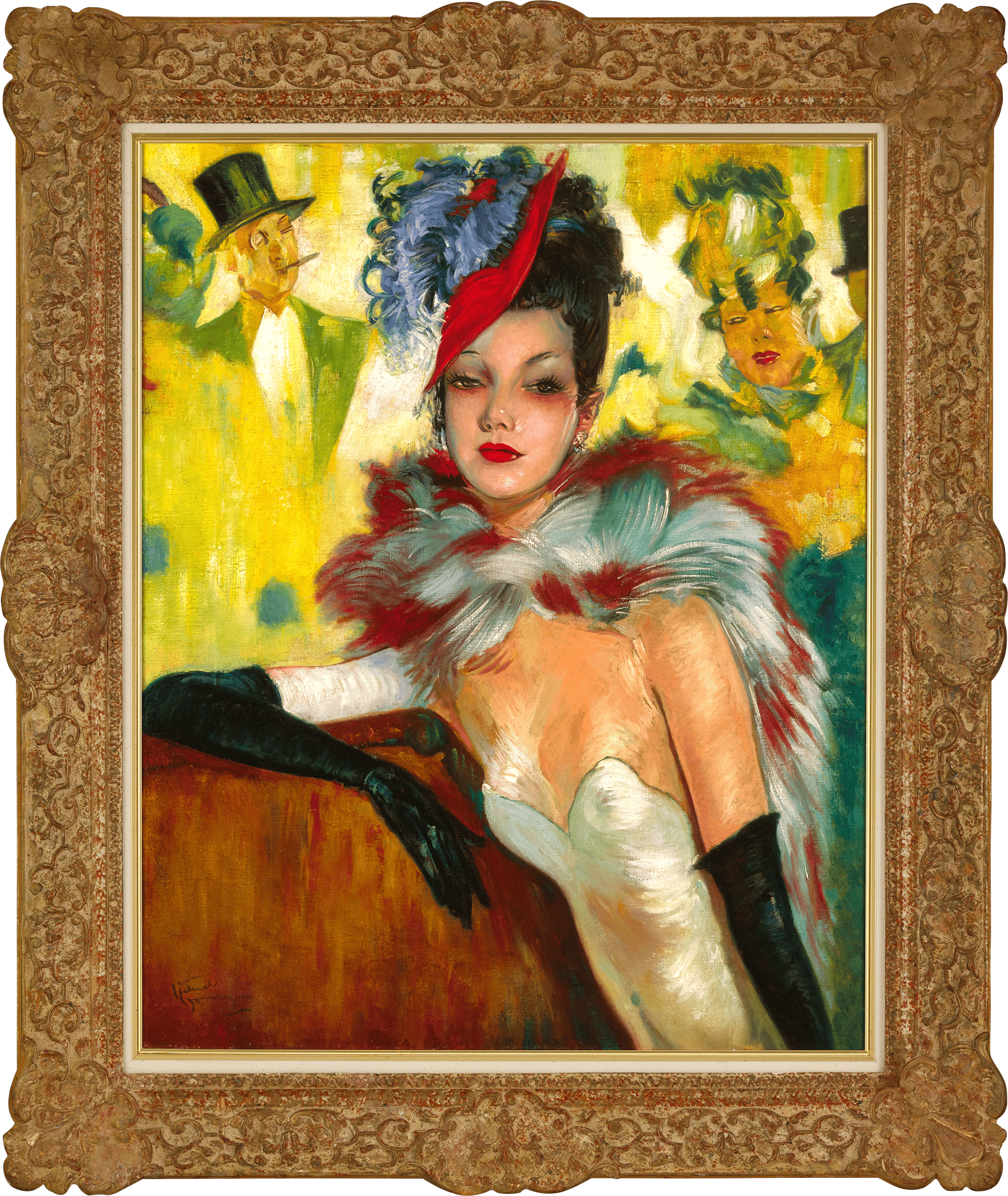 Elegant Lady with Feather Boa by Jean-Gabriel Domergue