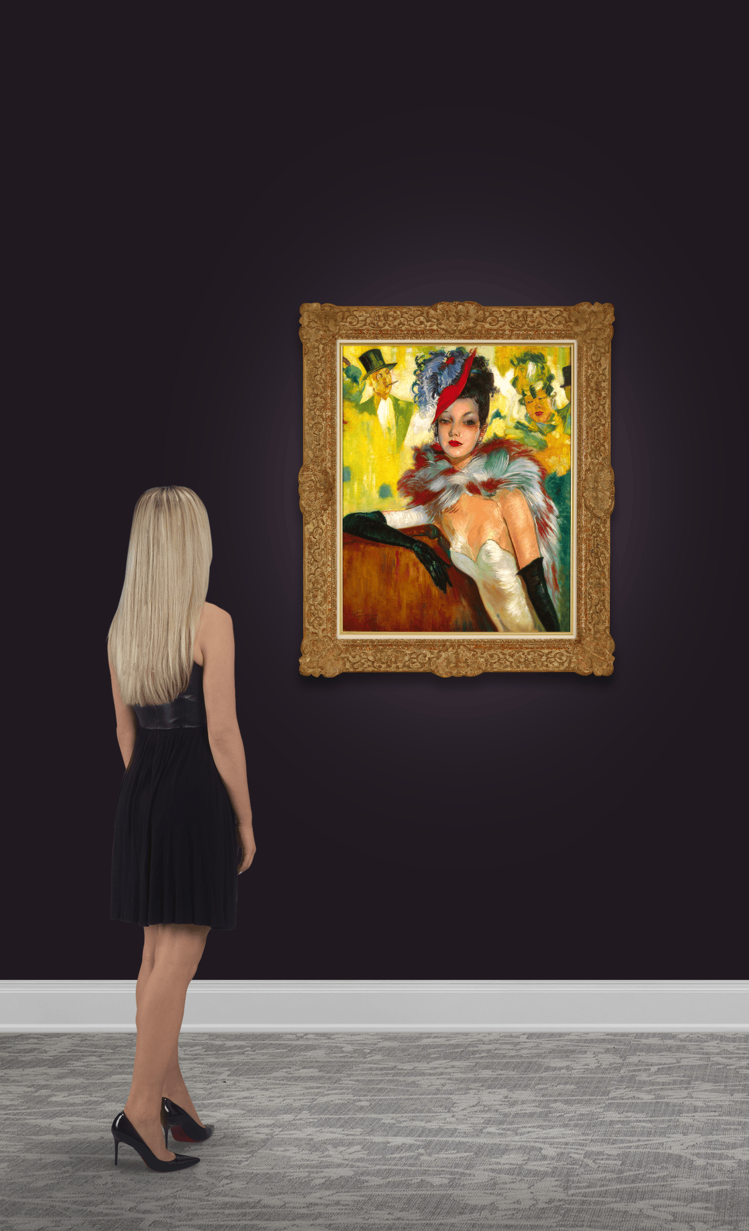 Elegant Lady with Feather Boa by Jean-Gabriel Domergue