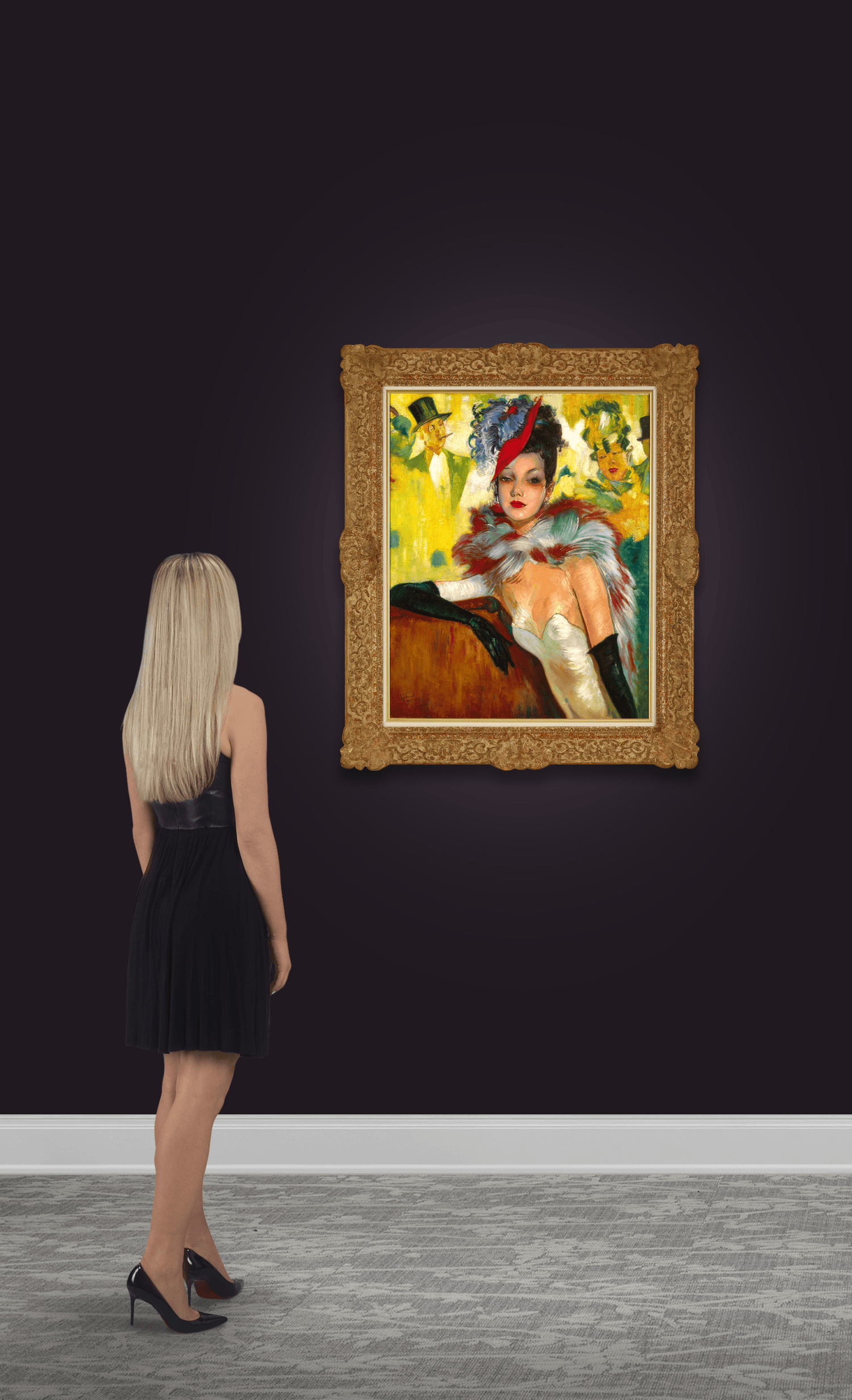 Elegant Lady with Feather Boa by Jean-Gabriel Domergue