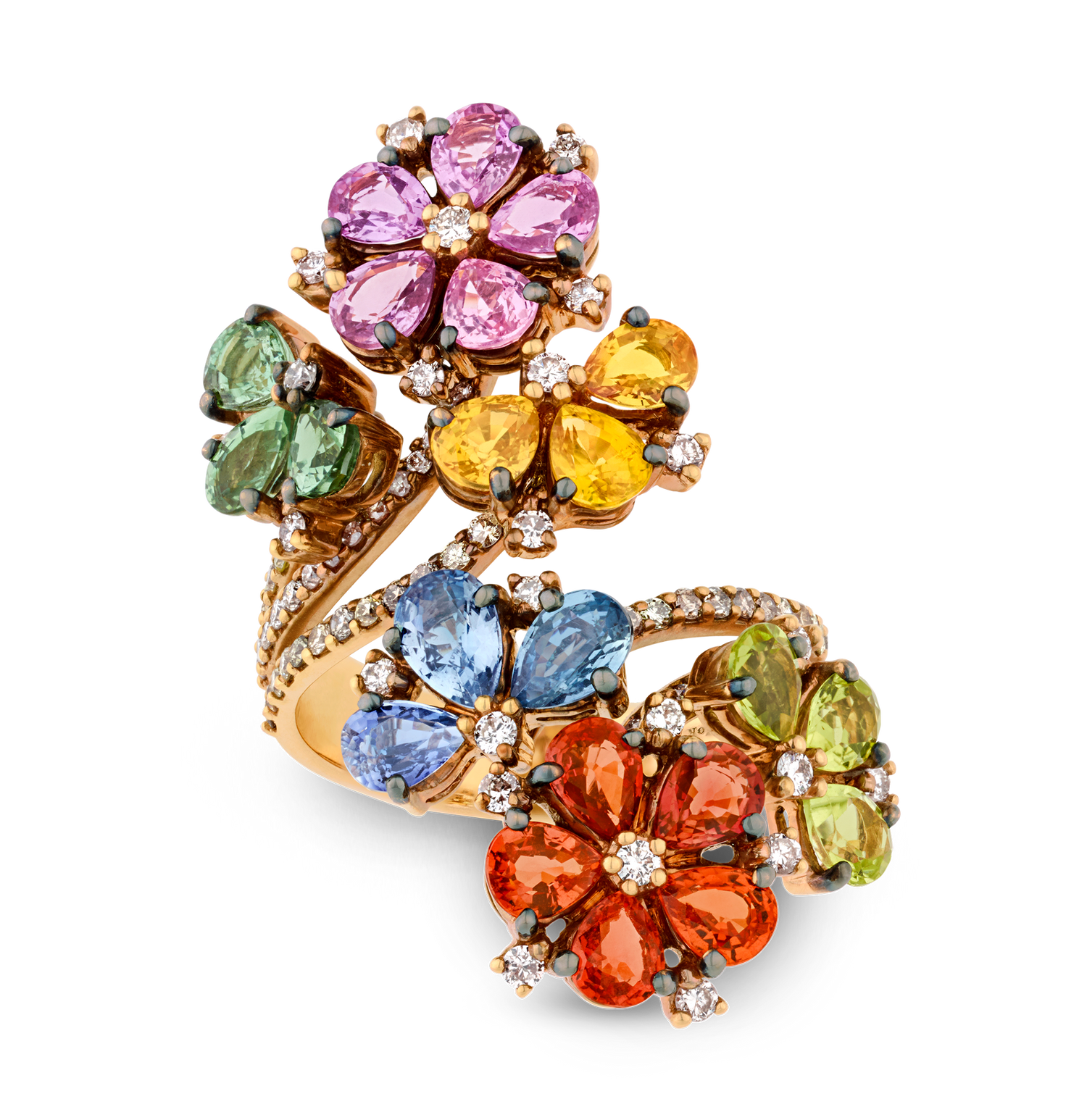 Multi-Color Sapphire Bypass Ring, 6.35 Carats