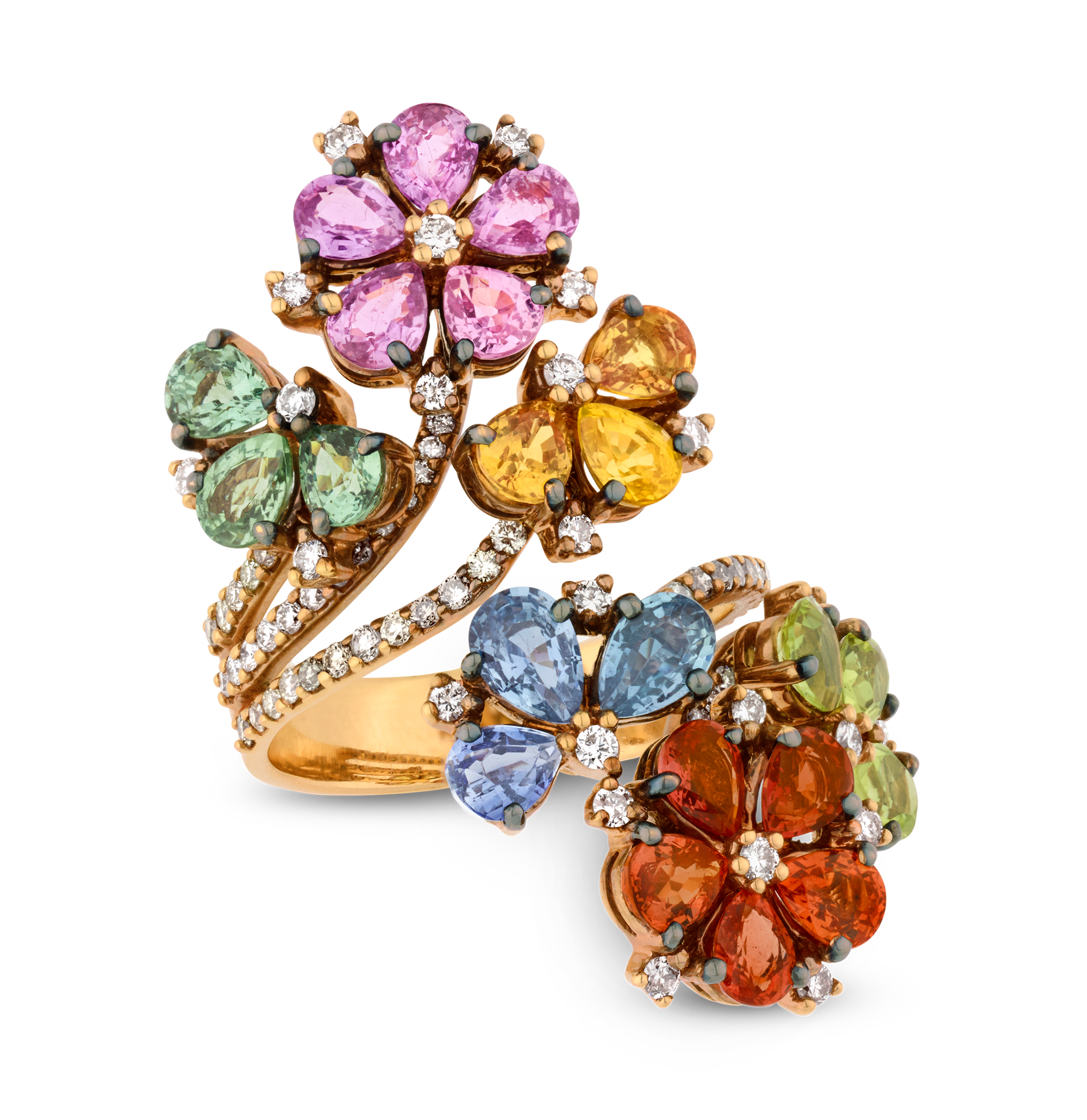 Multi-Color Sapphire Bypass Ring, 6.35 Carats