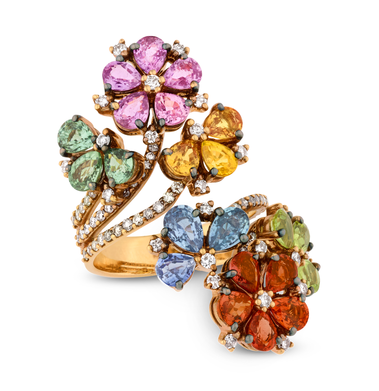 Multi-Color Sapphire Bypass Ring, 6.35 Carats