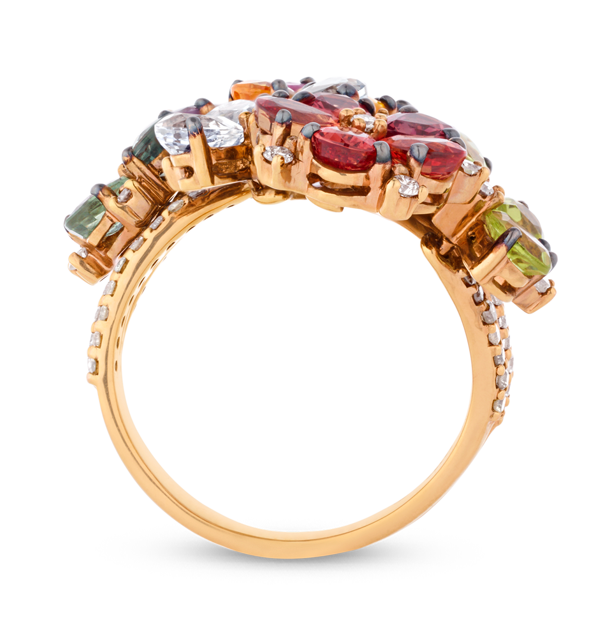 Multi-Color Sapphire Bypass Ring, 6.35 Carats