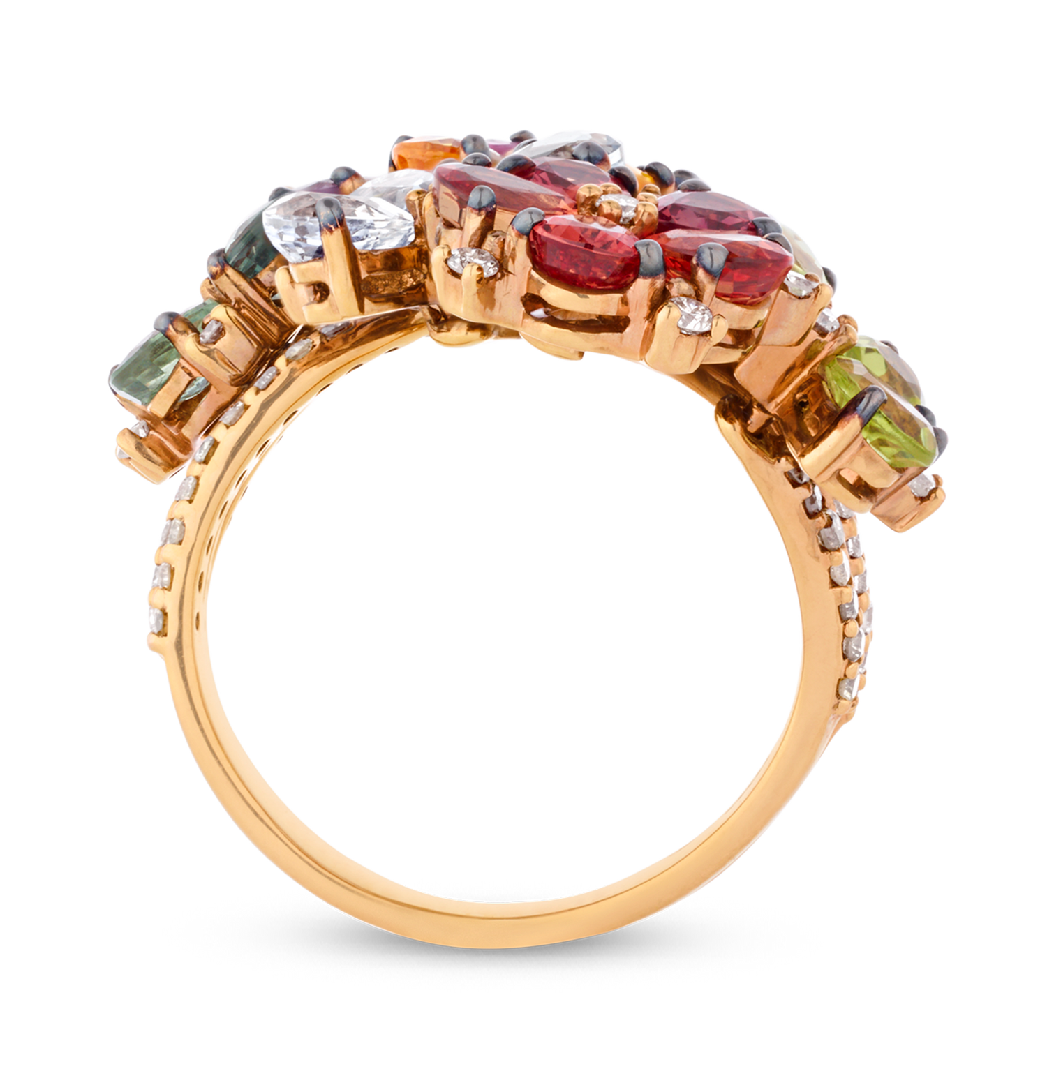 Multi-Color Sapphire Bypass Ring, 6.35 Carats