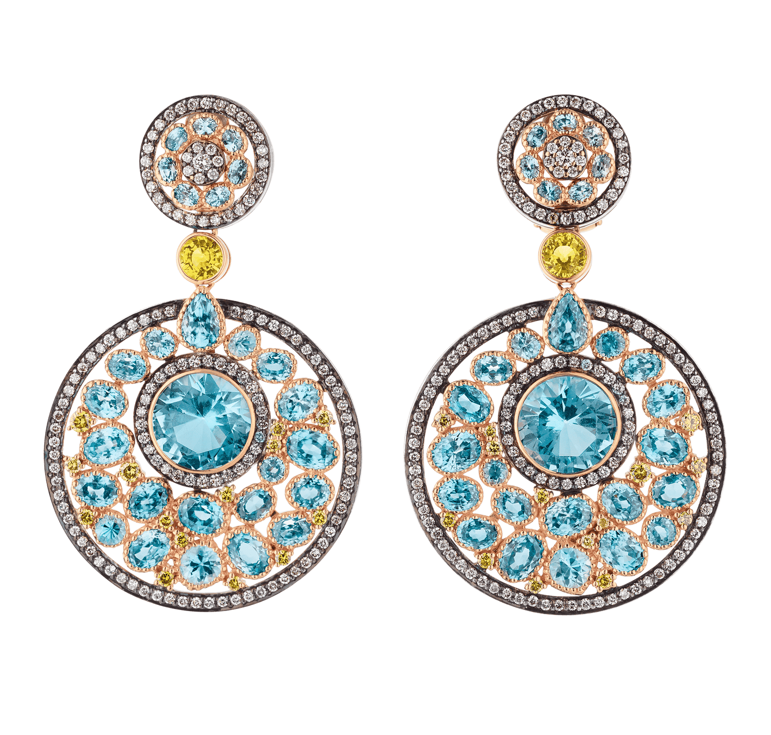 Blue Topaz and Blue Zircon Earrings, 35.75 Carats