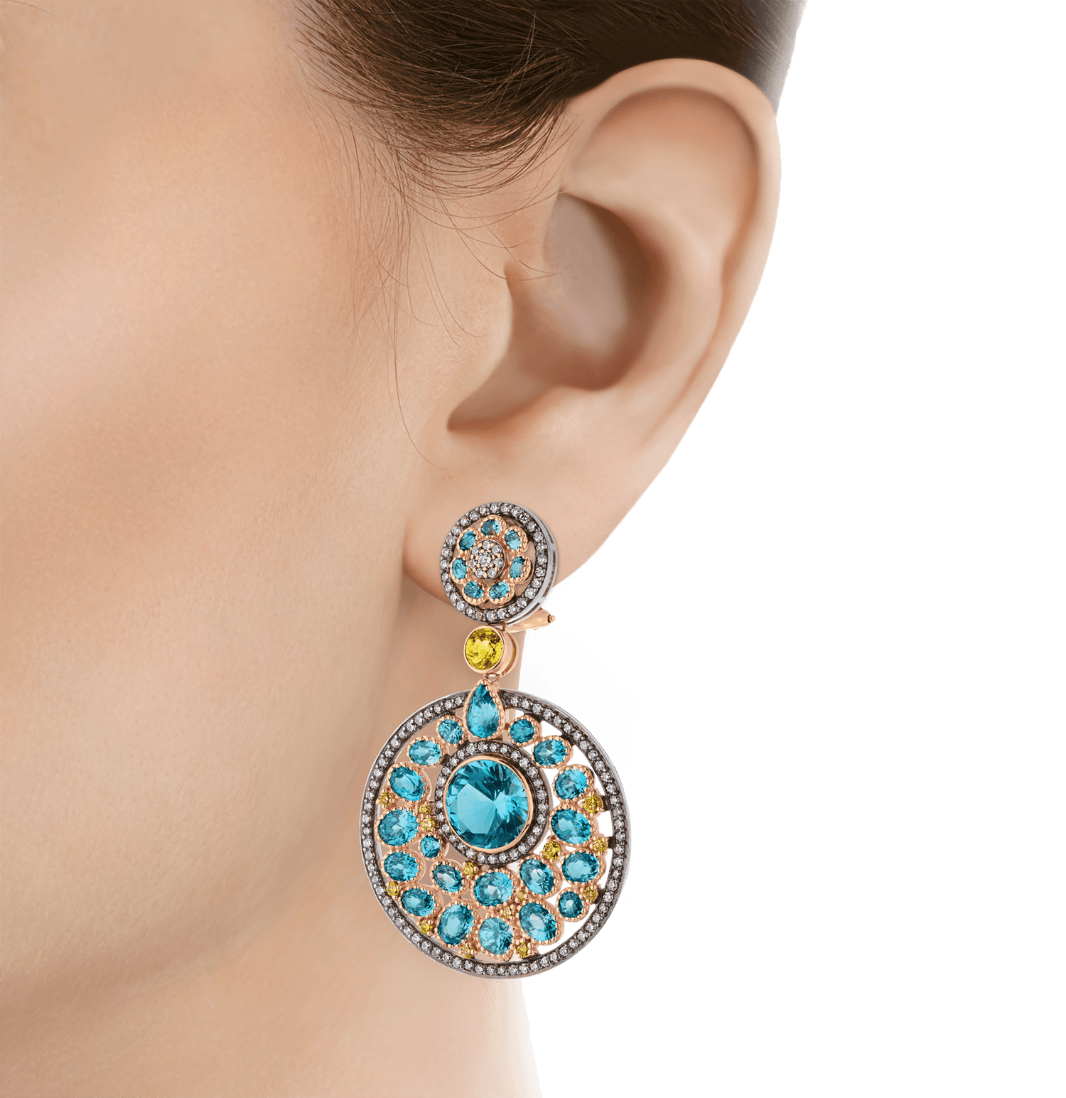 Blue Topaz and Blue Zircon Earrings, 35.75 Carats