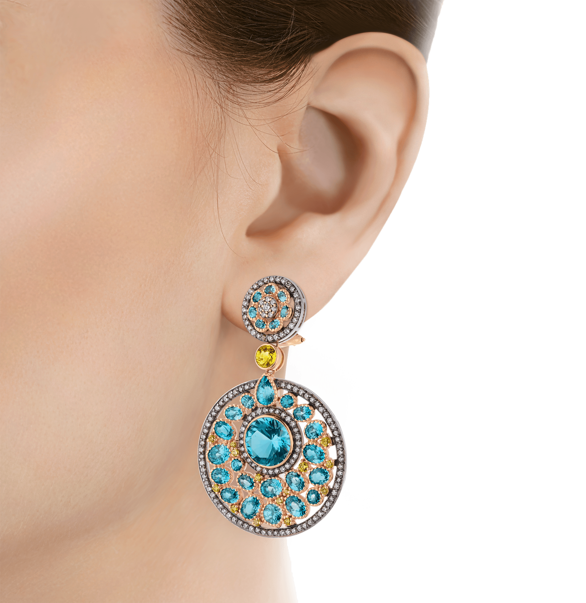 Blue Topaz and Blue Zircon Earrings, 35.75 Carats