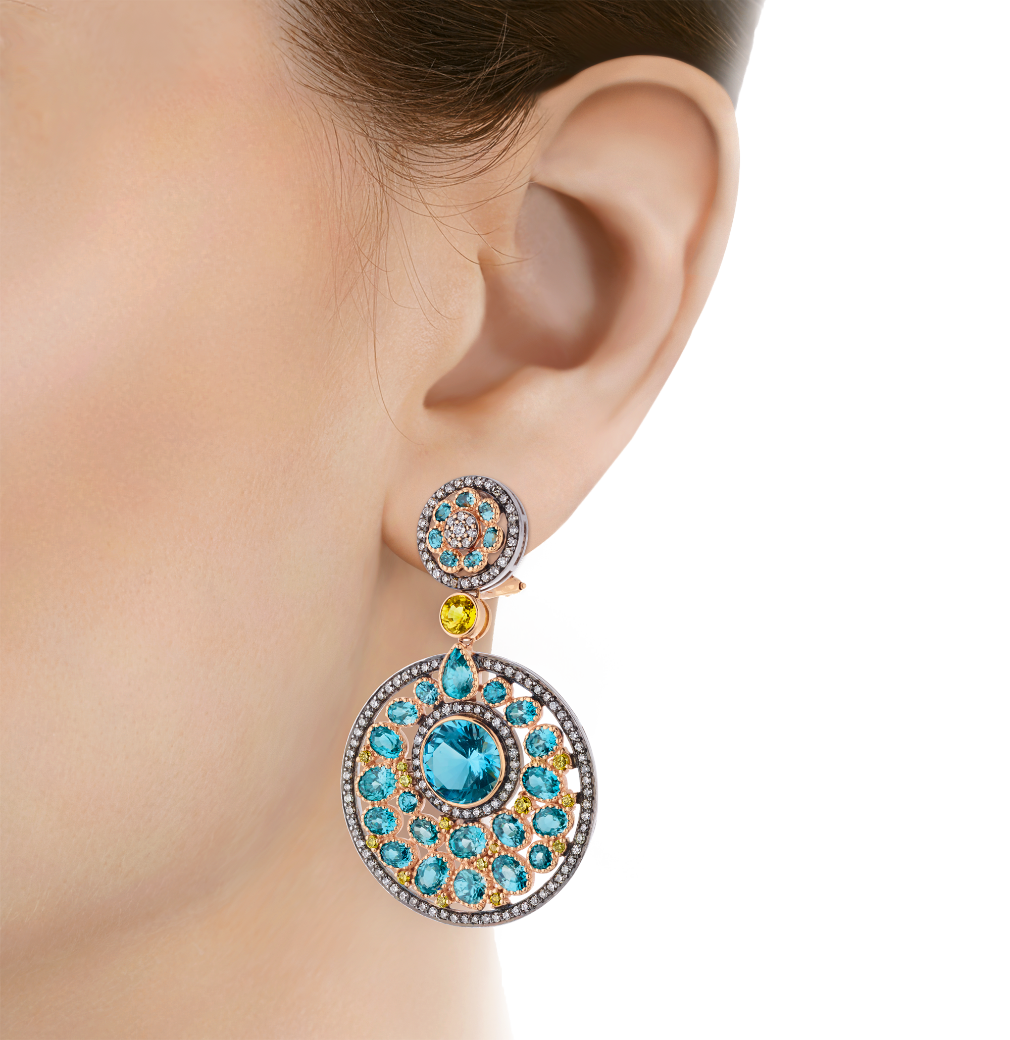 Blue Topaz and Blue Zircon Earrings, 35.75 Carats