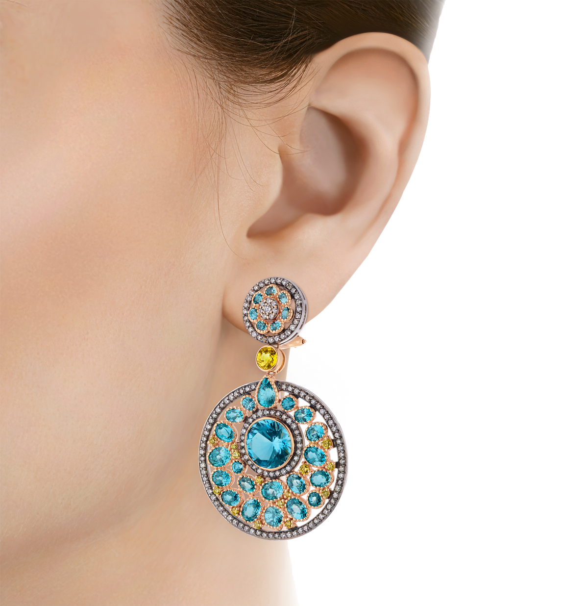 Blue Topaz and Blue Zircon Earrings, 35.75 Carats