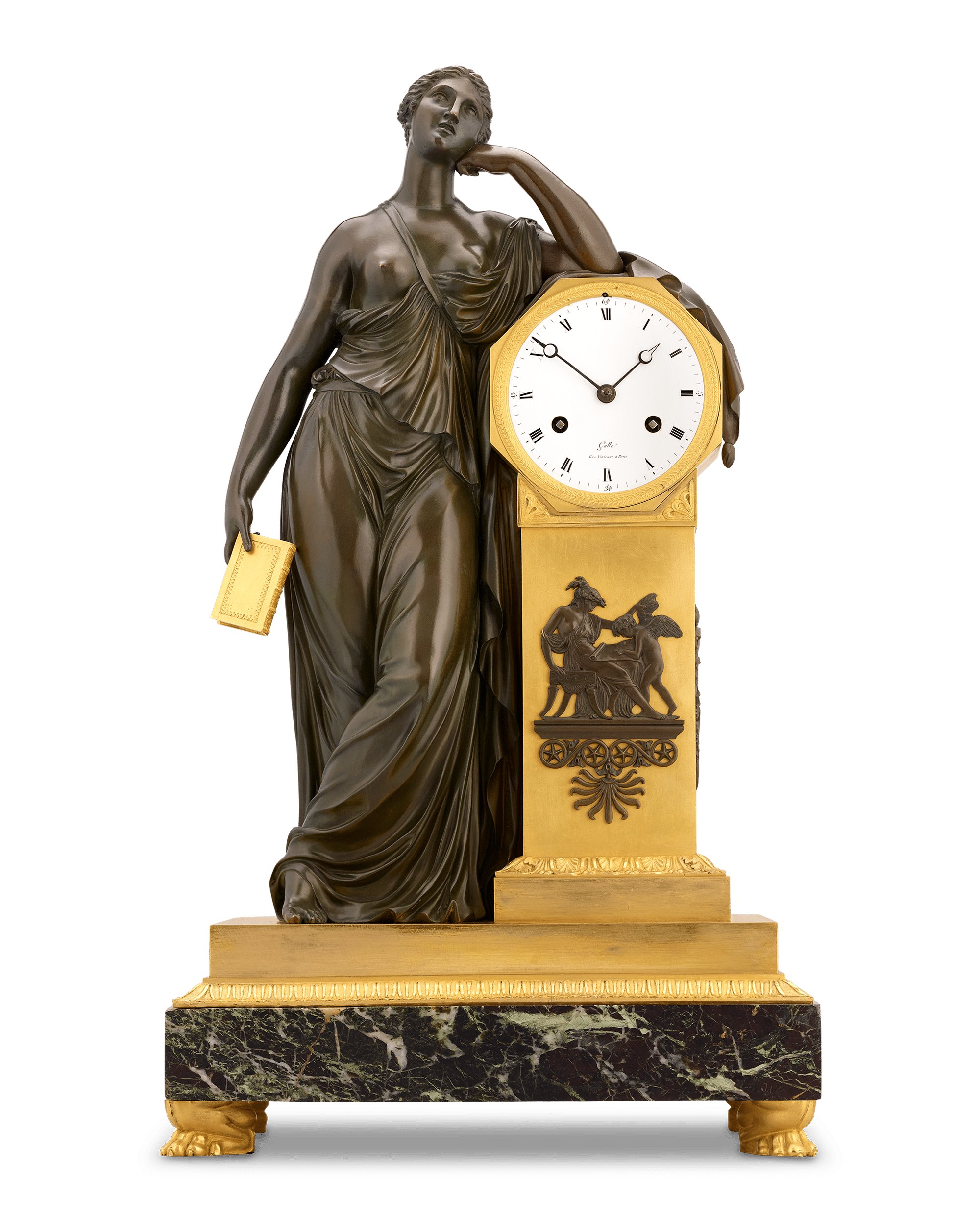 Meditation French Empire Mantel Clock by Claude Galle