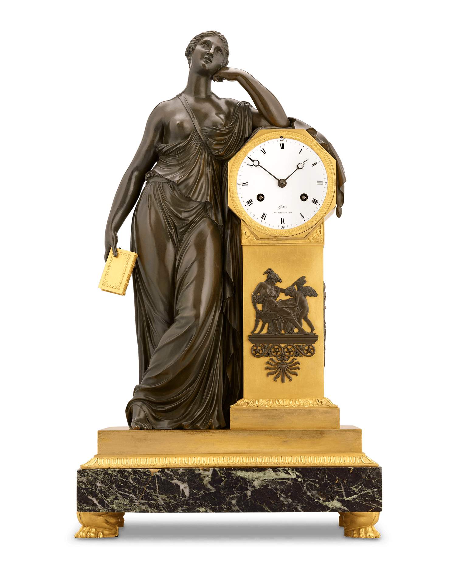 Meditation French Empire Mantel Clock by Claude Galle