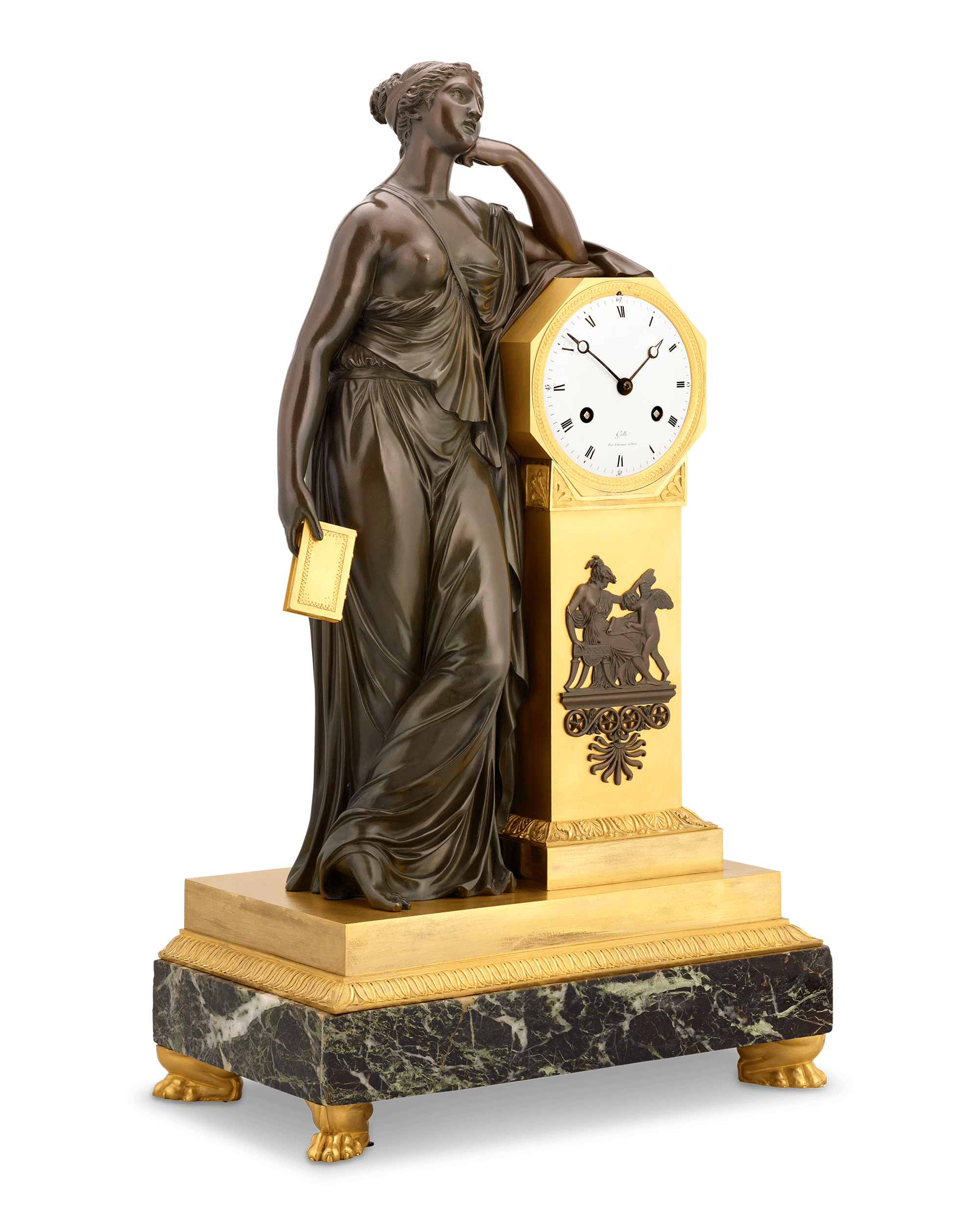 Meditation French Empire Mantel Clock by Claude Galle